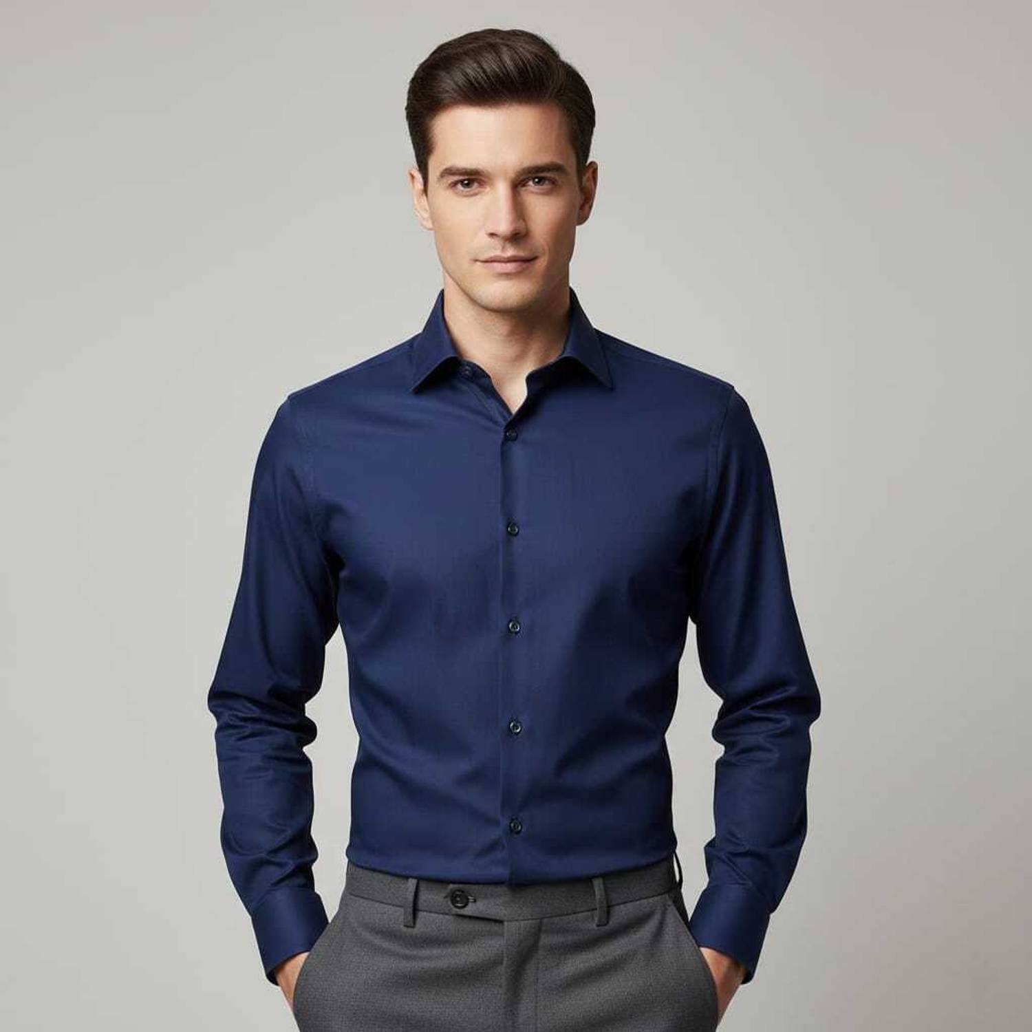 AATWANIS Men Solid Casual Dark Blue Shirt