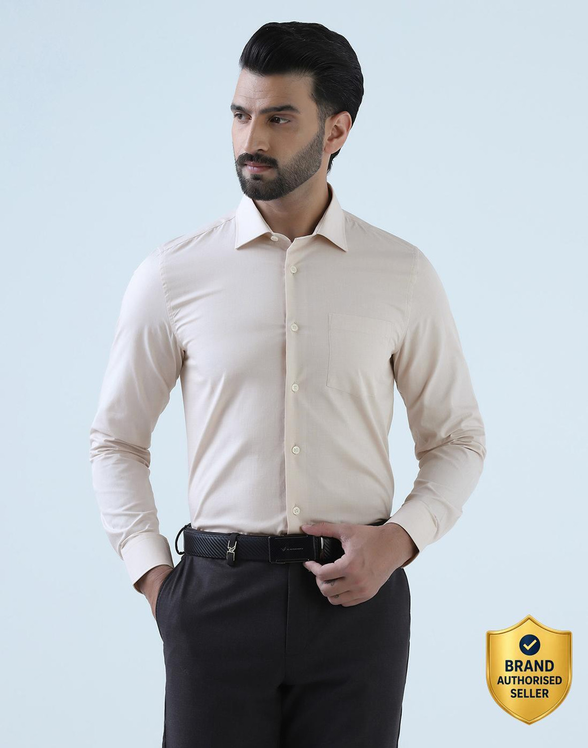 Image of Blackberrys Men Self Design Formal Cream Shirt