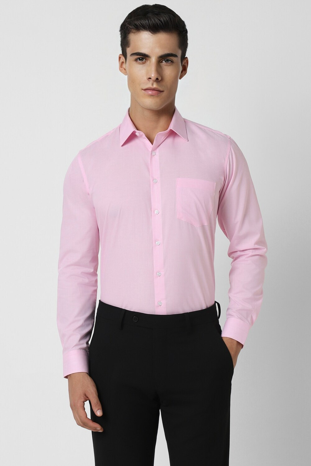 Image of VAN HEUSEN Men Solid Formal Pink Shirt