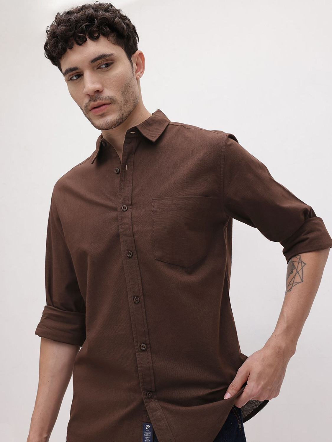 Image of Roadster Men Solid Casual Brown Shirt