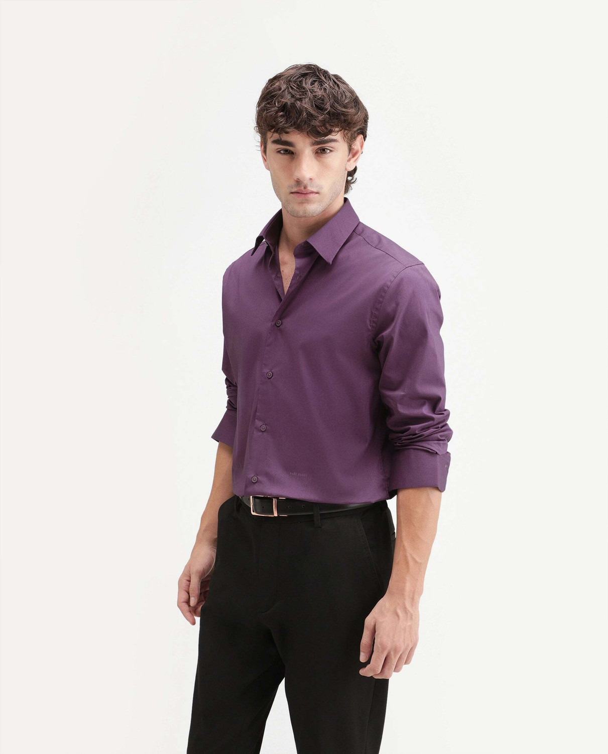 Image of RARE RABBIT Men Solid Casual Purple Shirt