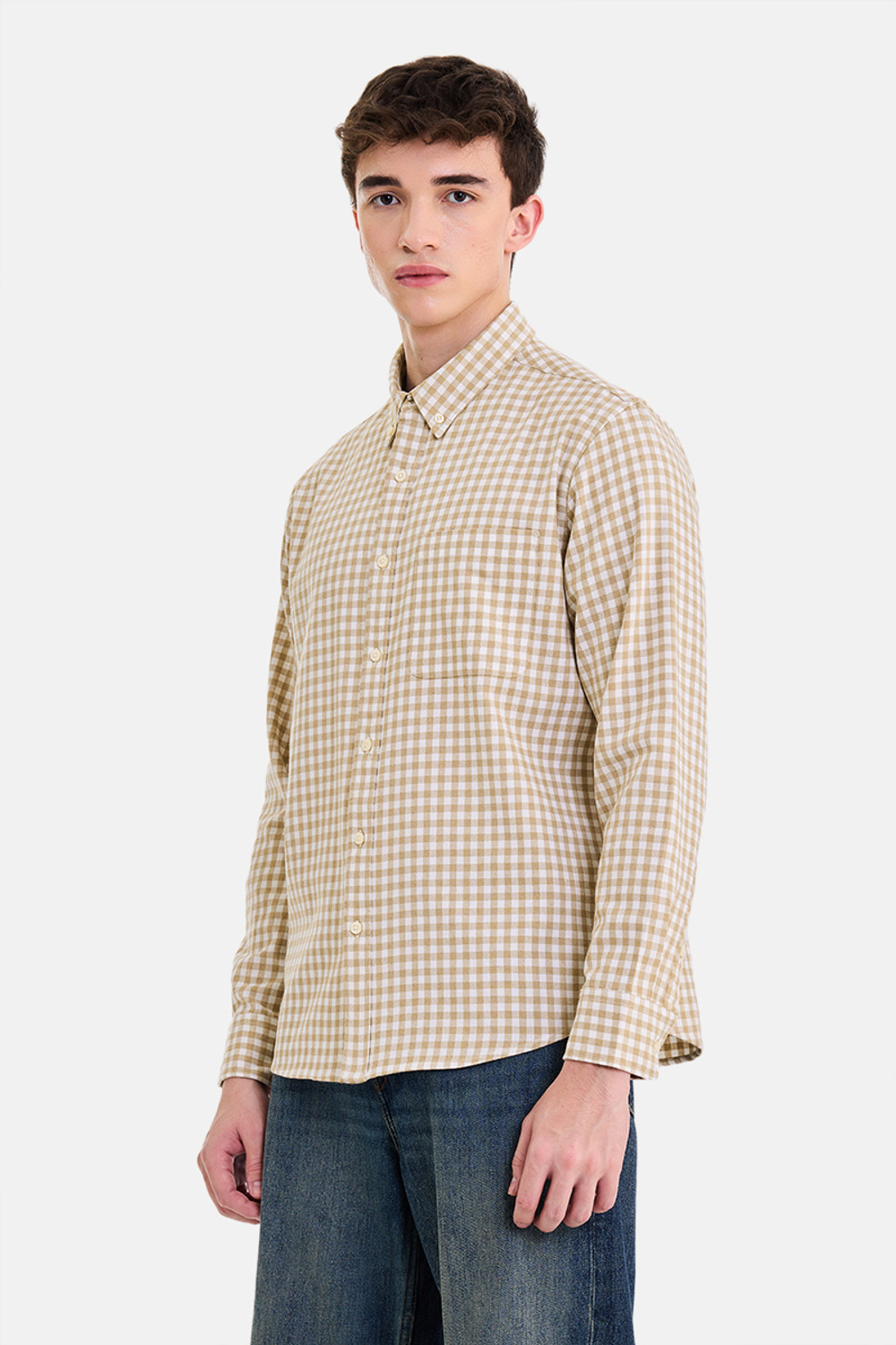Image of Snitch Men Checkered Casual Beige Shirt