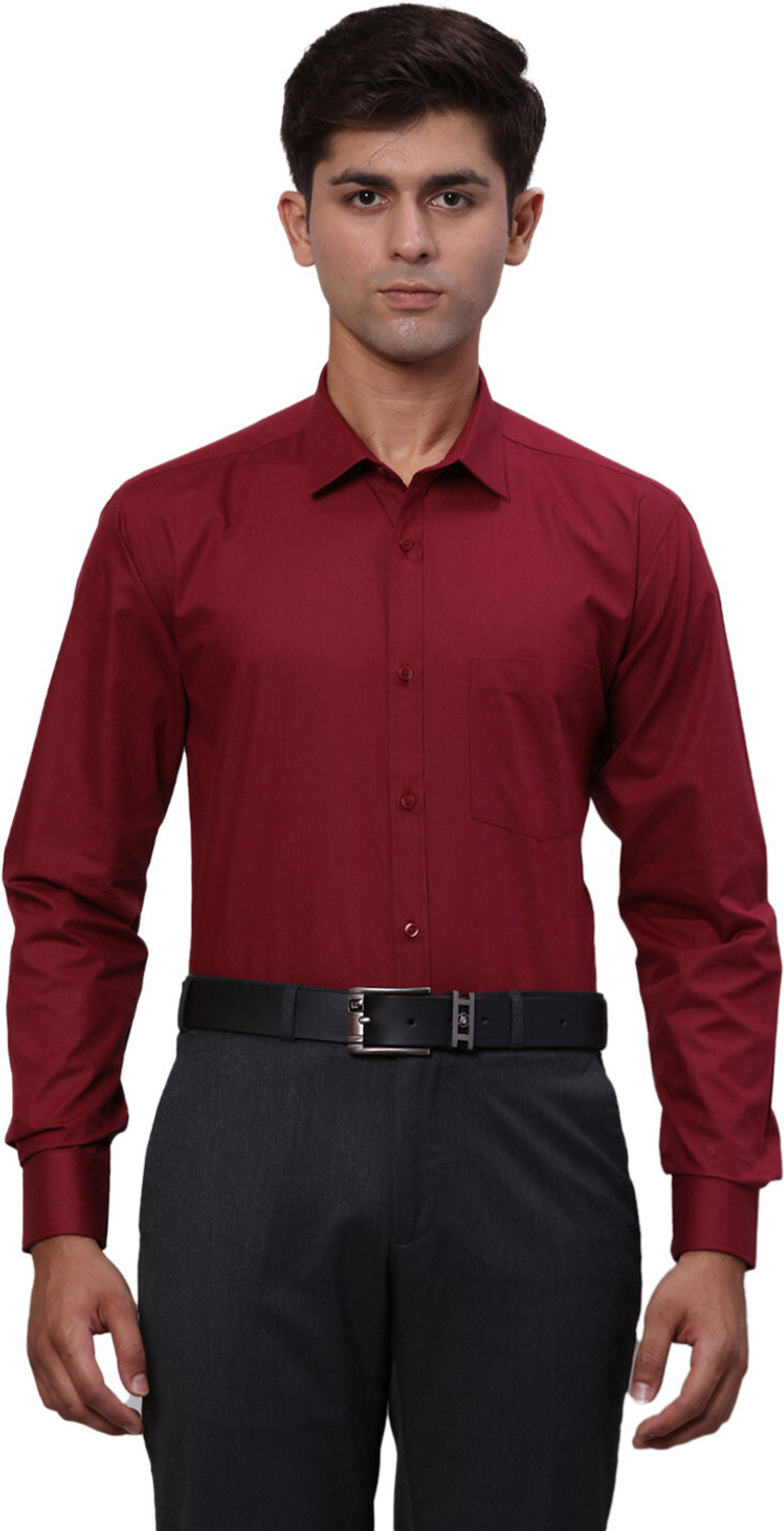 Image of PARK AVENUE Men Self Design Formal Maroon Shirt