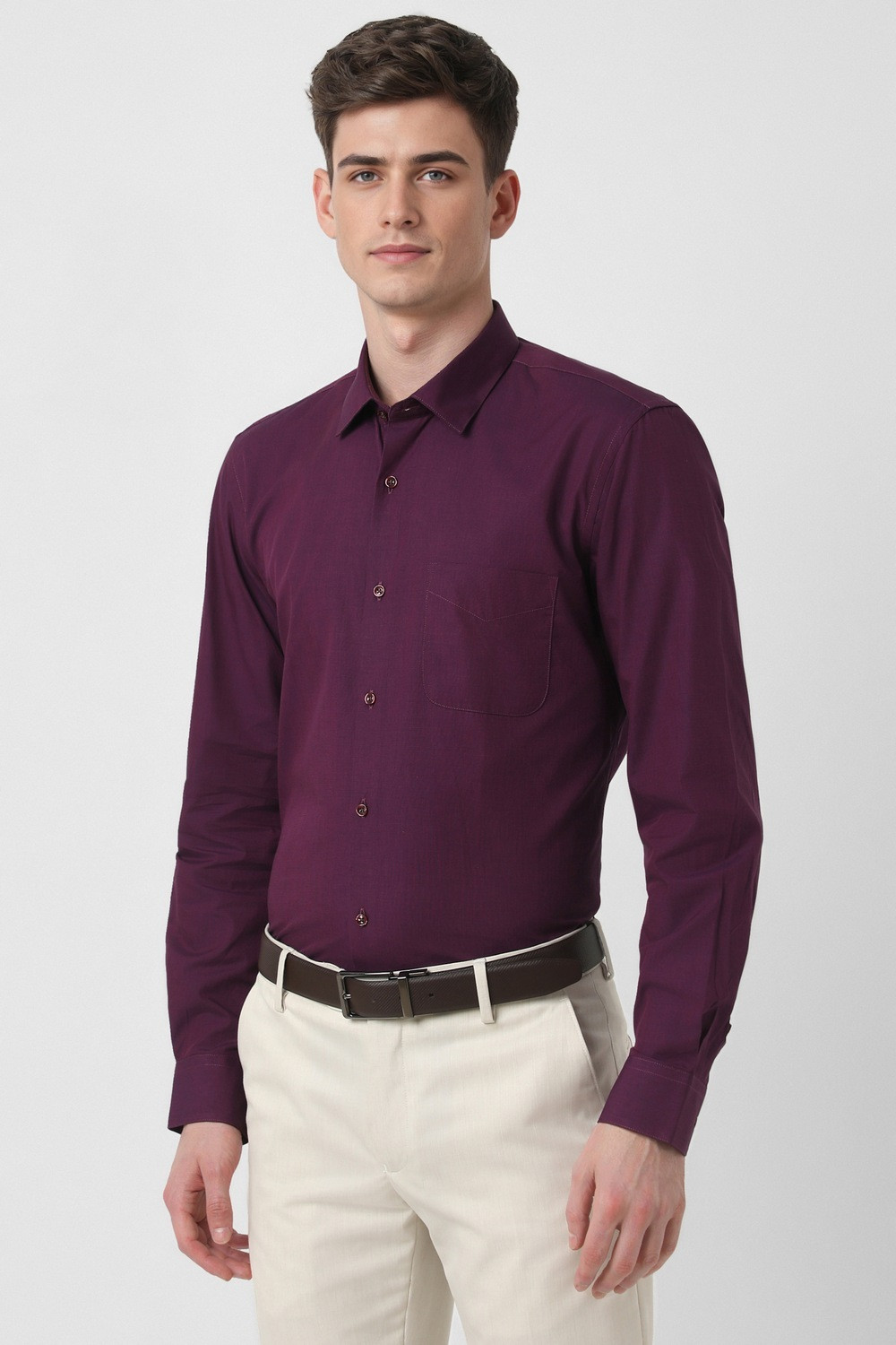 Image of PETER ENGLAND Men Solid Formal Purple Shirt