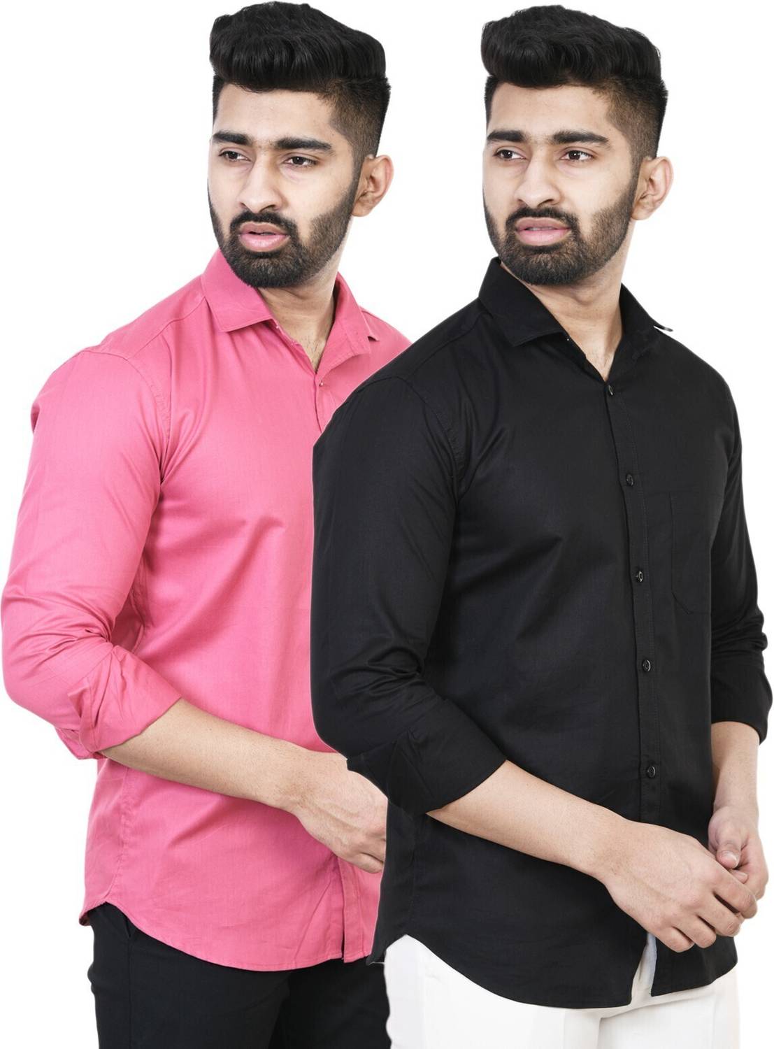 Feel high Men Regular Fit Solid Spread Collar Casual Shirt (Pack