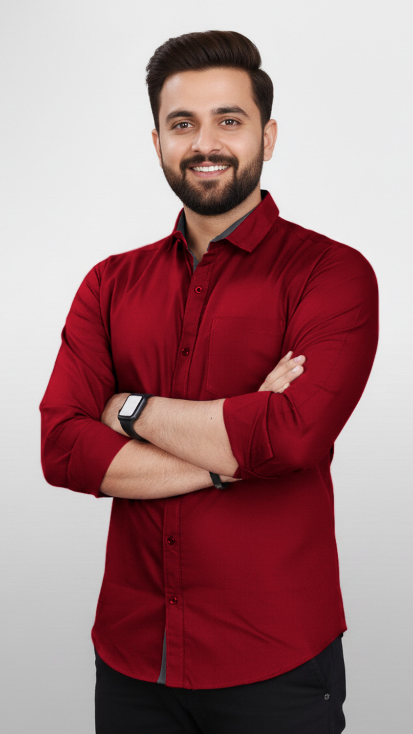 Image of AVOLT Men Solid Formal Red Shirt