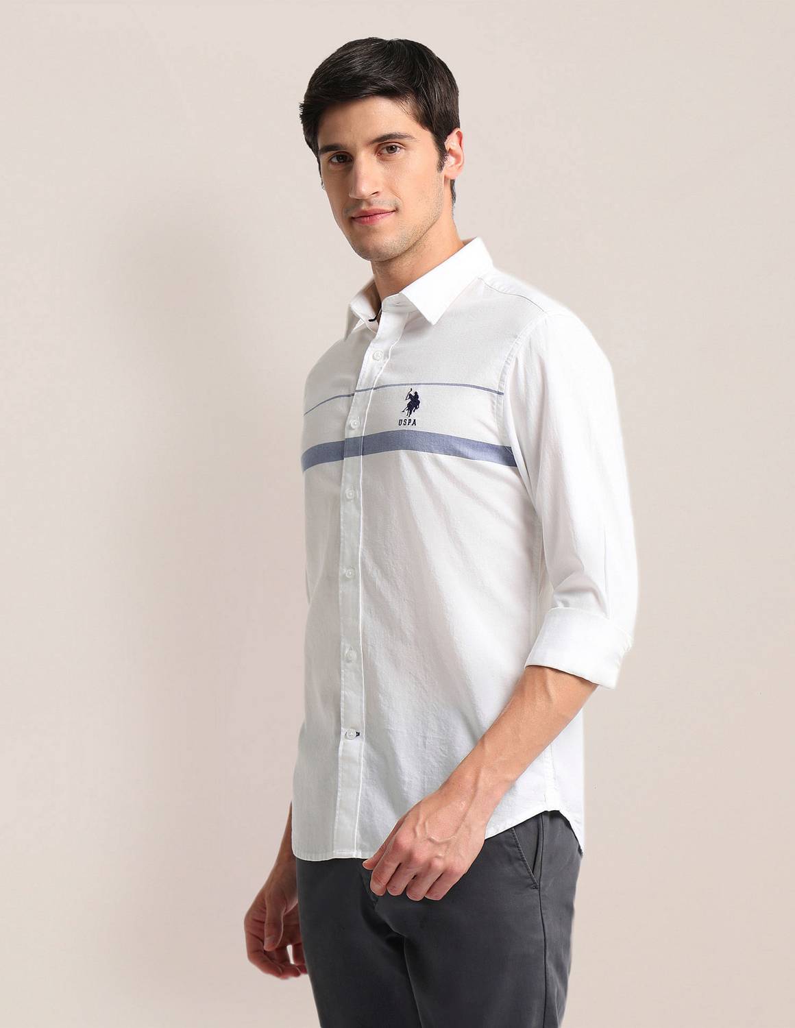 U.S. POLO ASSN. Men Striped Casual White Shirt - Image 2