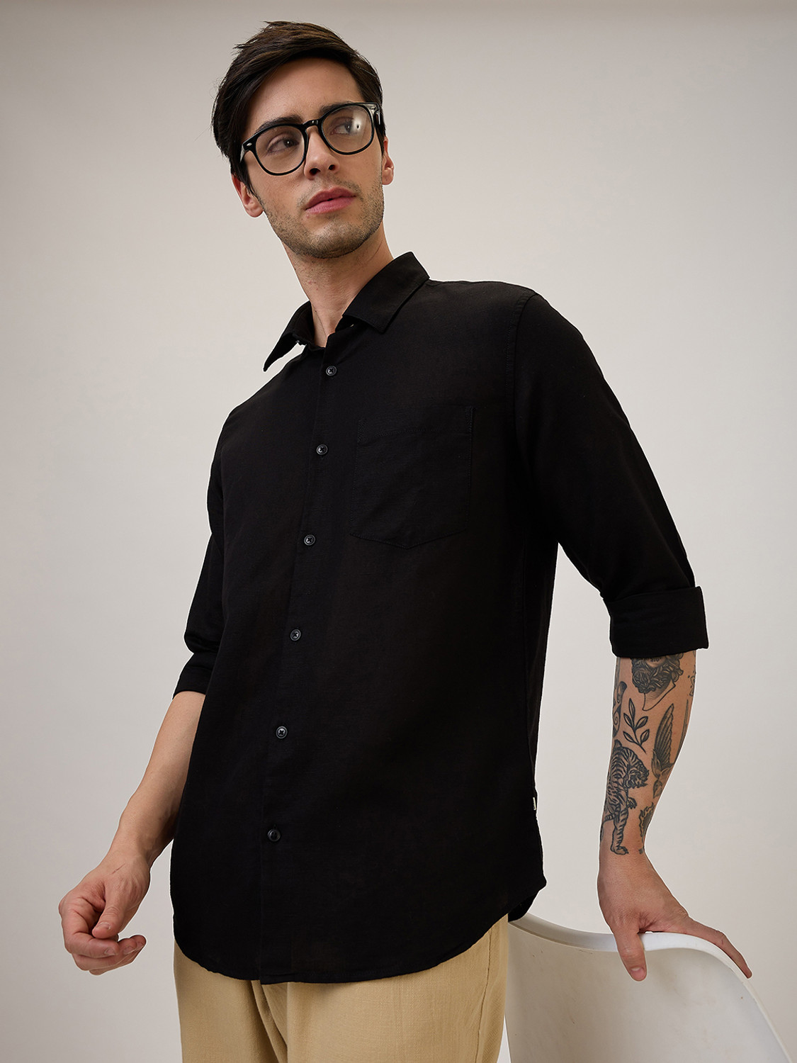 Image of Spykar Men Solid Casual Black Shirt