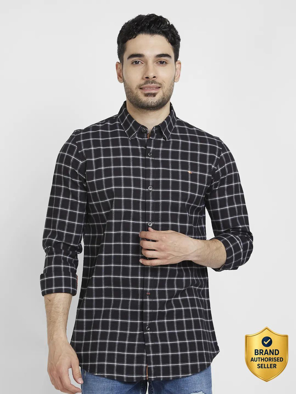 Image of Spykar Men Checkered Casual Black Shirt