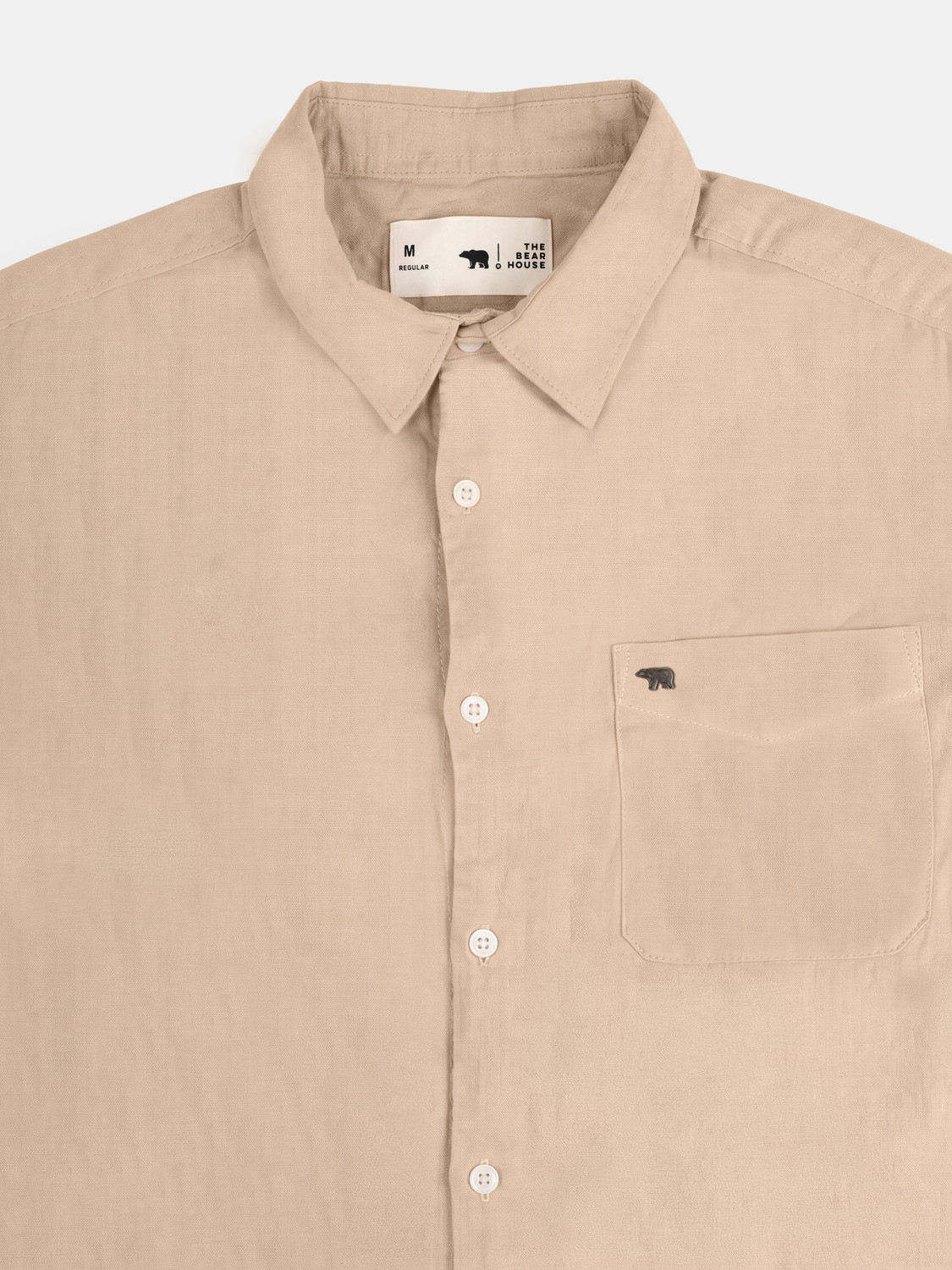 Image of THE BEAR HOUSE Men Solid Casual Khaki Shirt
