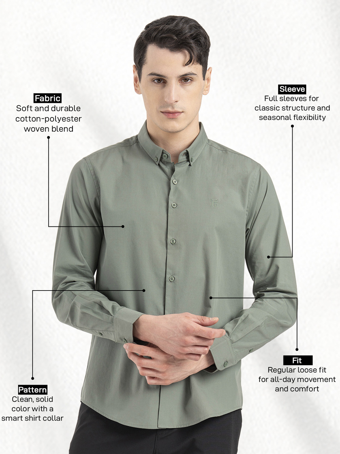Image of RED TAPE Men Solid Casual Green Shirt