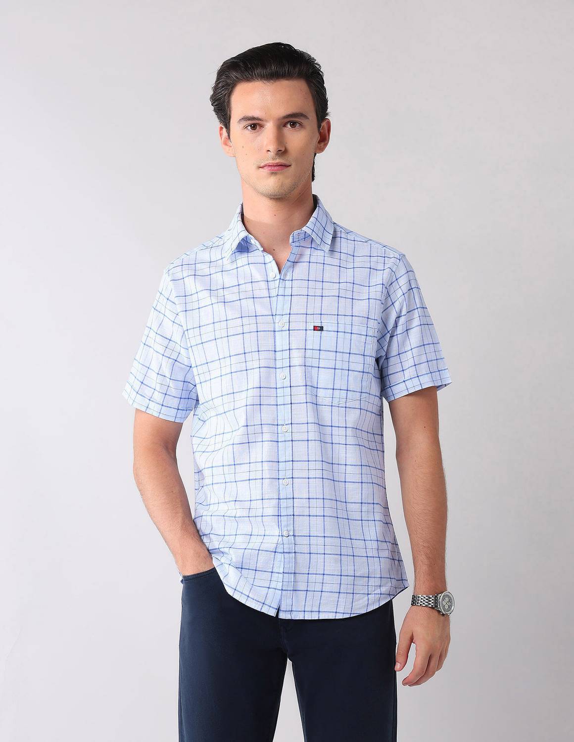 AD by Arvind Men Checkered Casual Blue Shirt