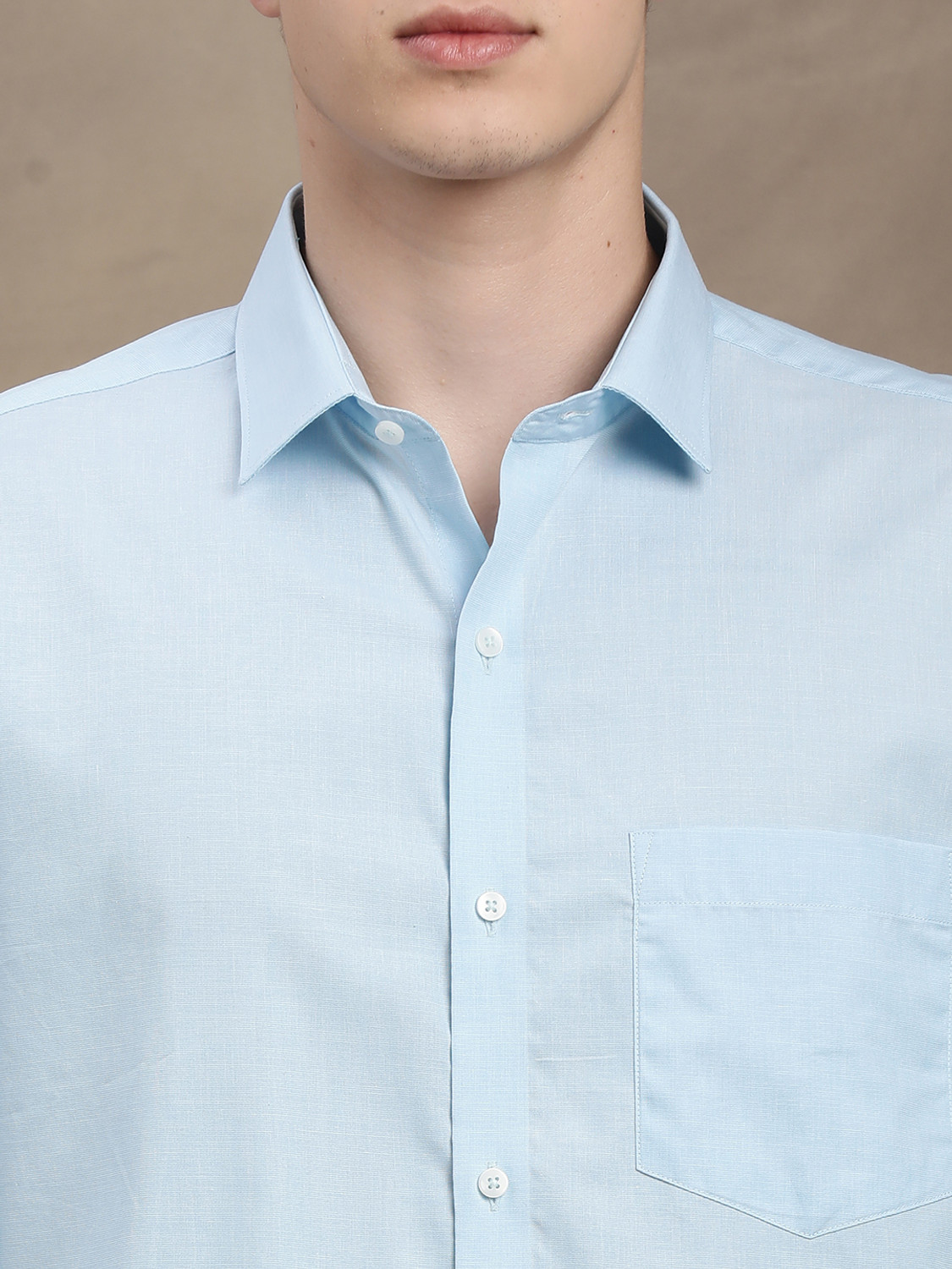 Image of TURTLE Men Solid Formal Light Blue Shirt