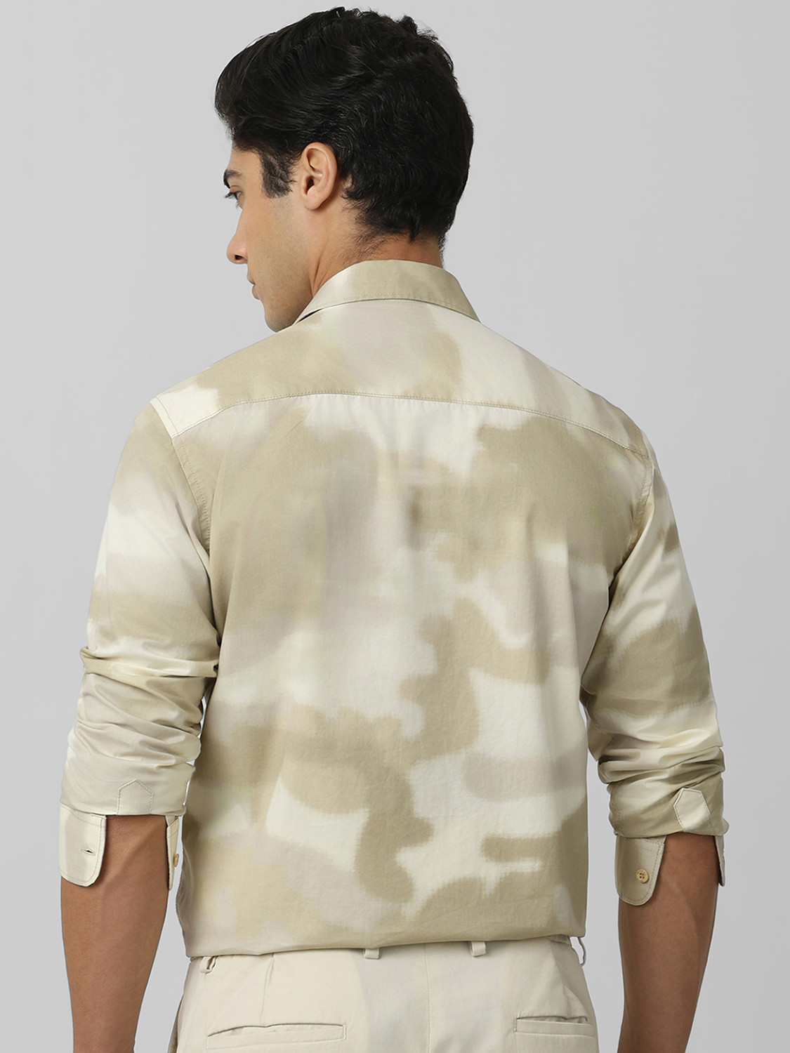 Image of MUFTI Men Printed Casual Beige Shirt