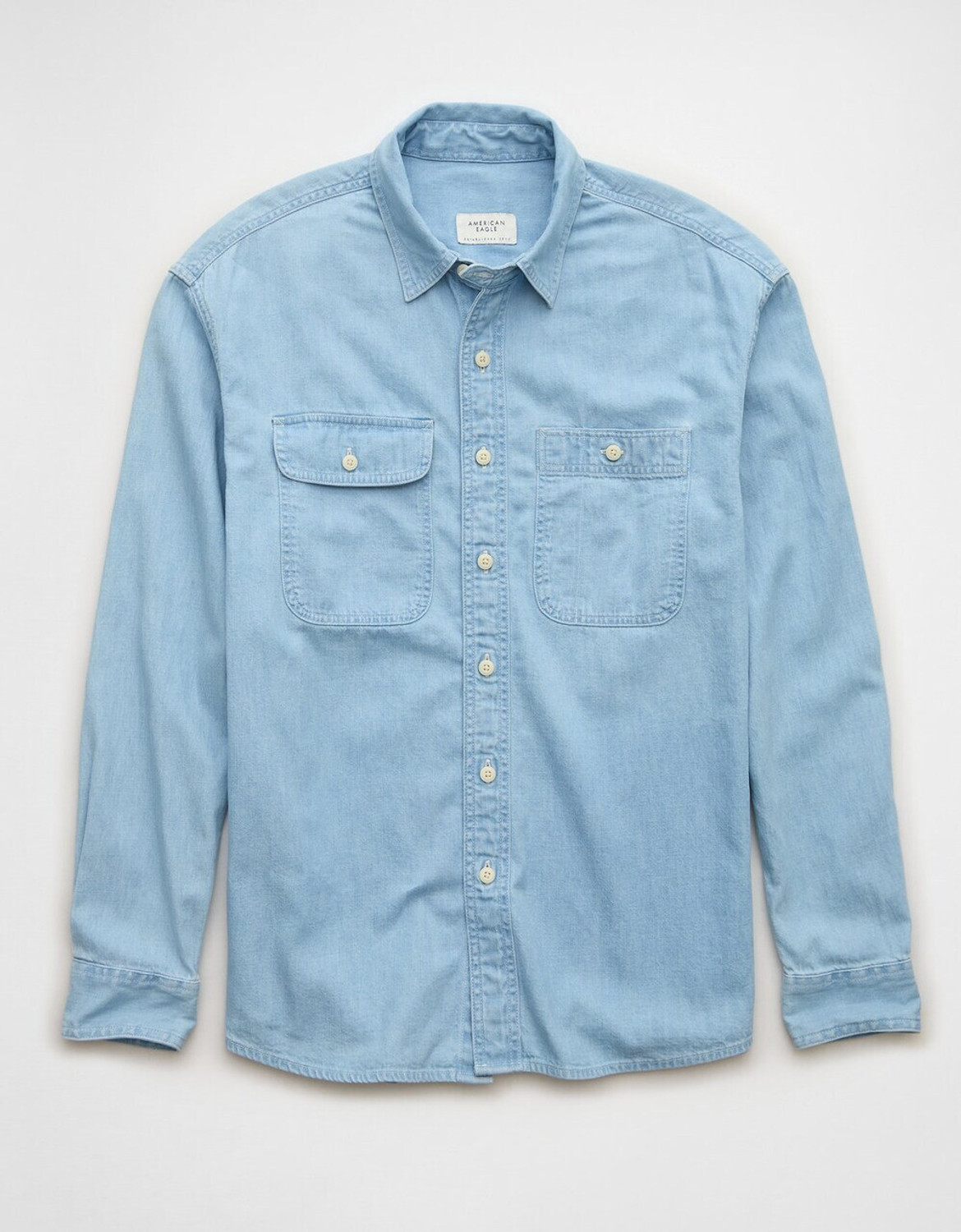 Image of American Eagle Men Solid Casual Blue Shirt