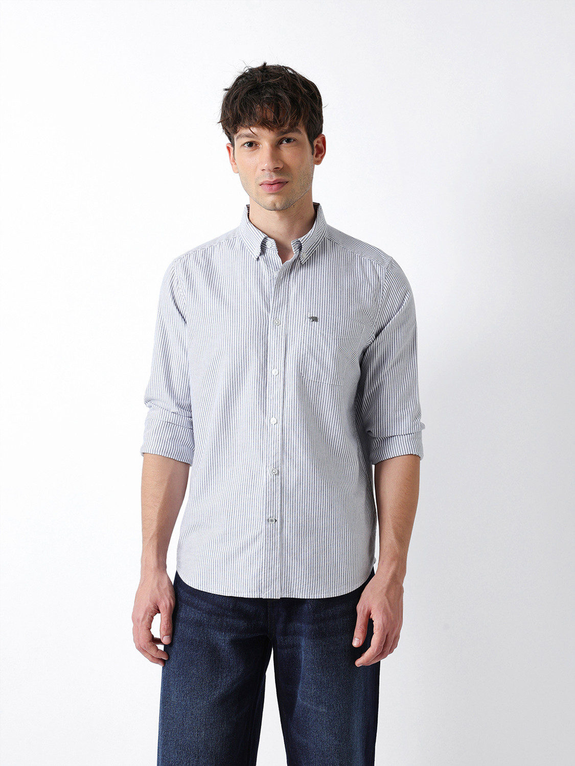 Image of THE BEAR HOUSE Men Regular Fit Striped Button Down Collar Casual Shirt