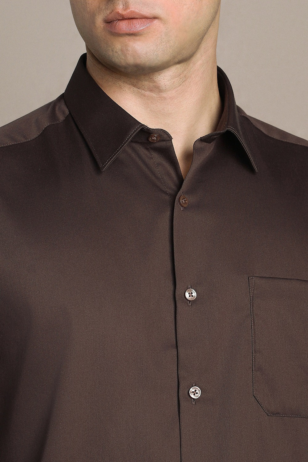 Image of LOUIS PHILIPPE Men Solid Formal Brown Shirt