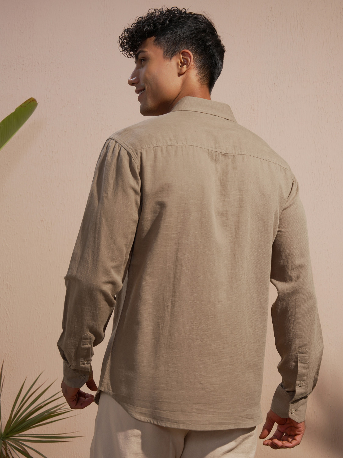 Image of HIGHLANDER Men Solid Casual Khaki Shirt