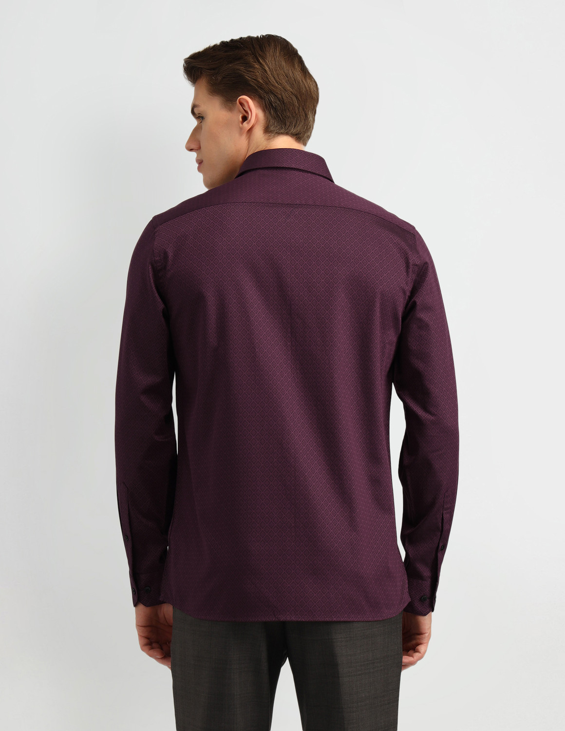 Image of ARROW Men Self Design Formal Maroon Shirt