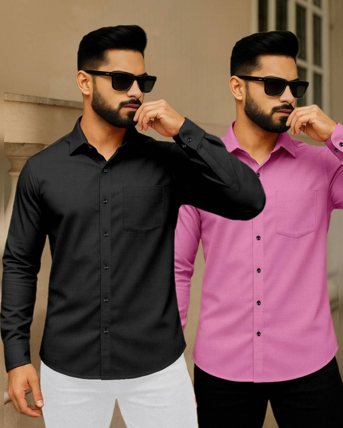 AITAVIKOVERSEAS Men Solid Casual Black, Pink Shirt