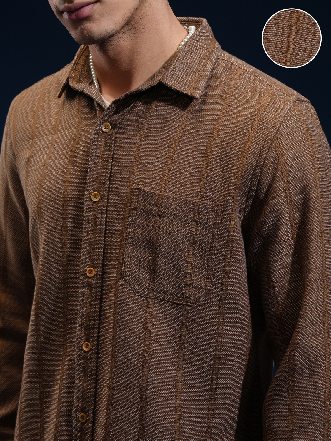 Image of HIGHLANDER Men Striped Casual Brown Shirt