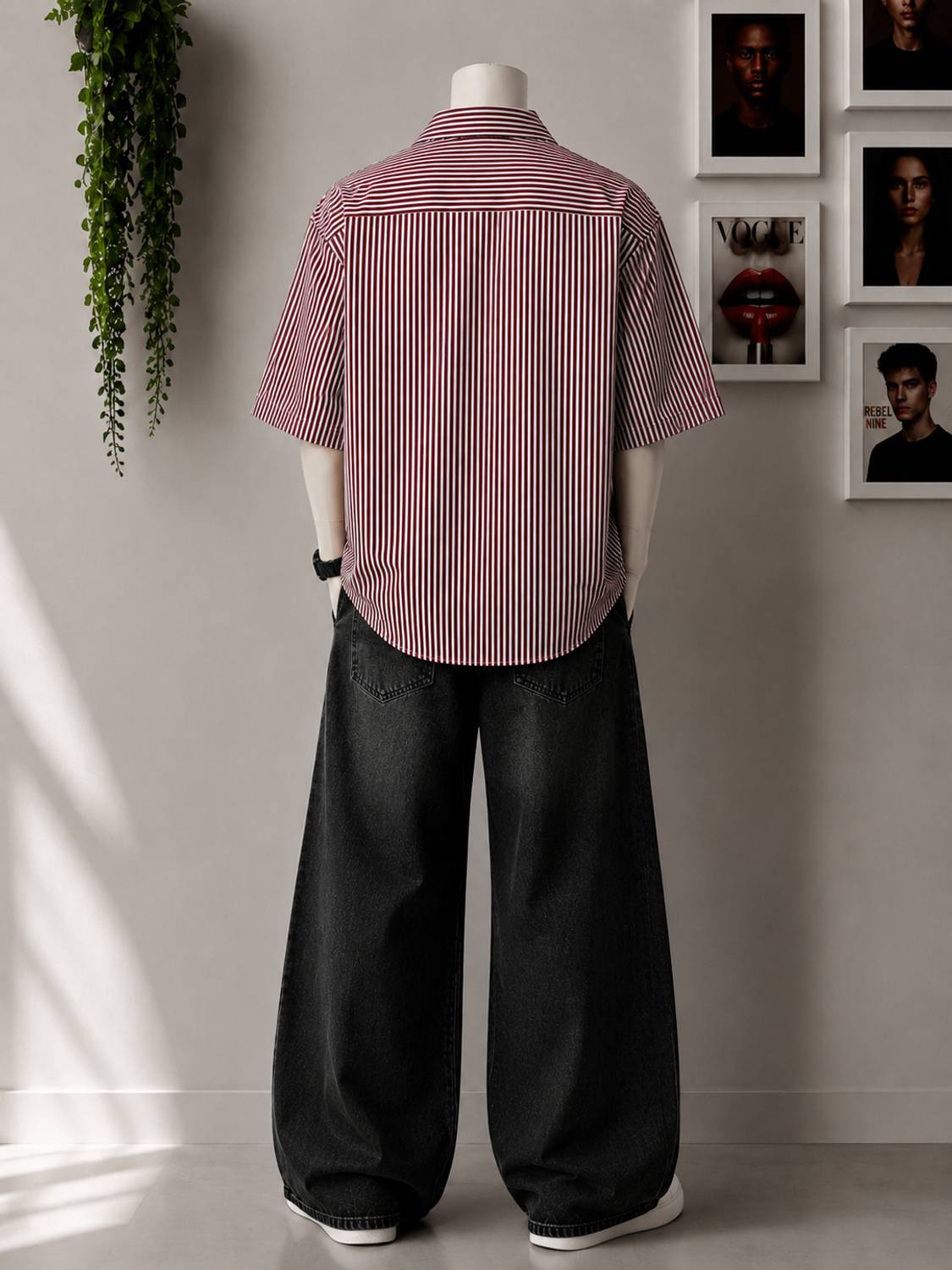 Asta Moda Men's Striped Casual Shirt (Maroon/White) - Image 2