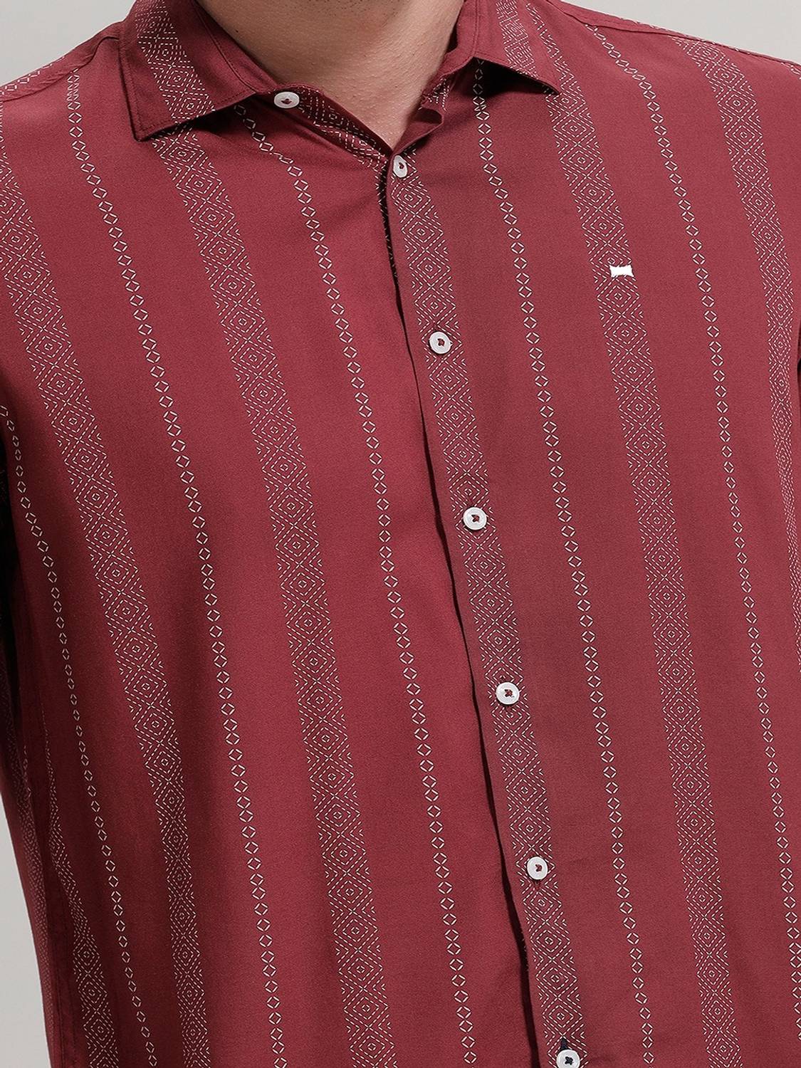 BASICS Men Striped Casual Maroon Shirt - Image 4