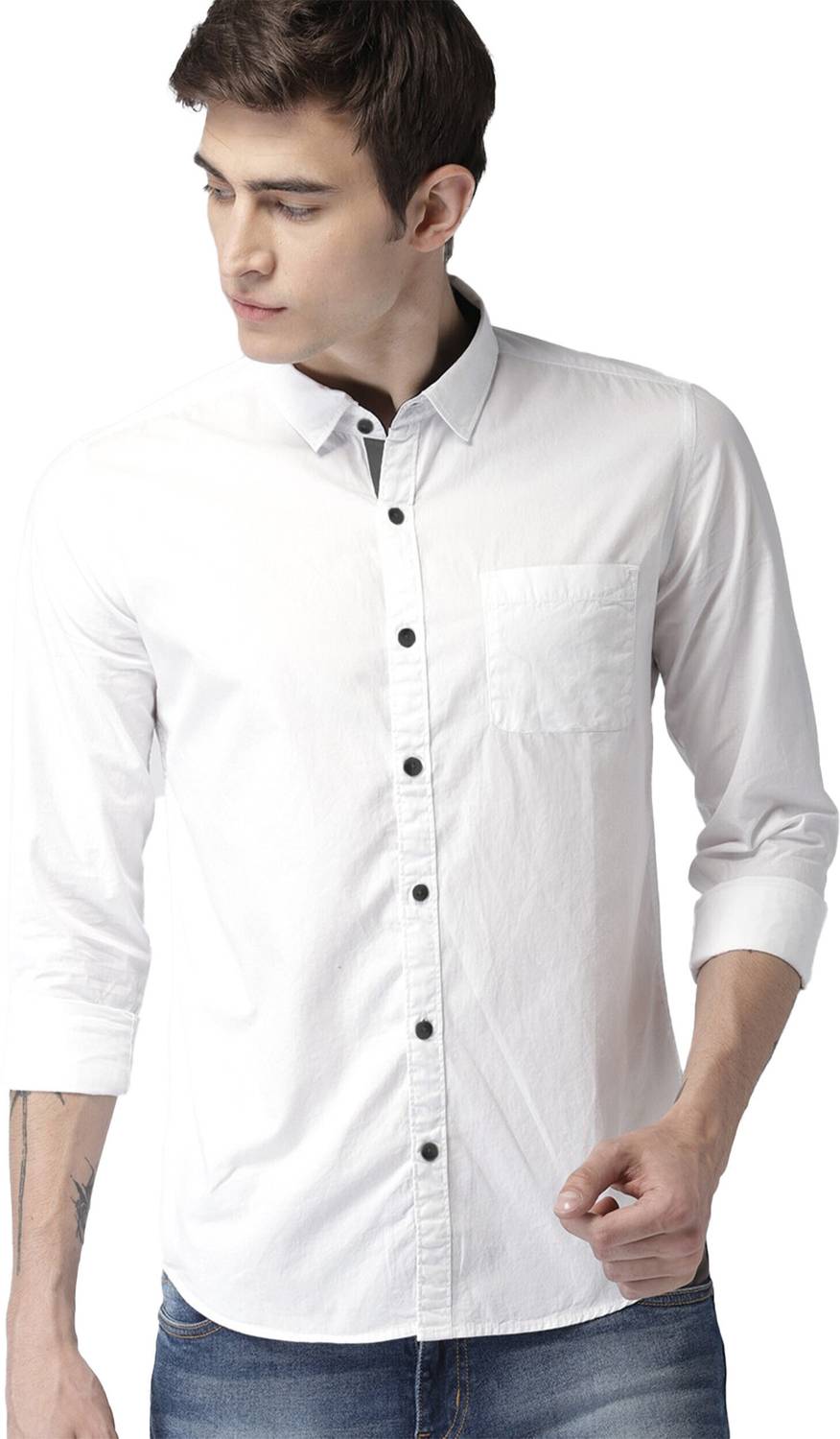 Callibr15 Men Solid Casual White Shirt