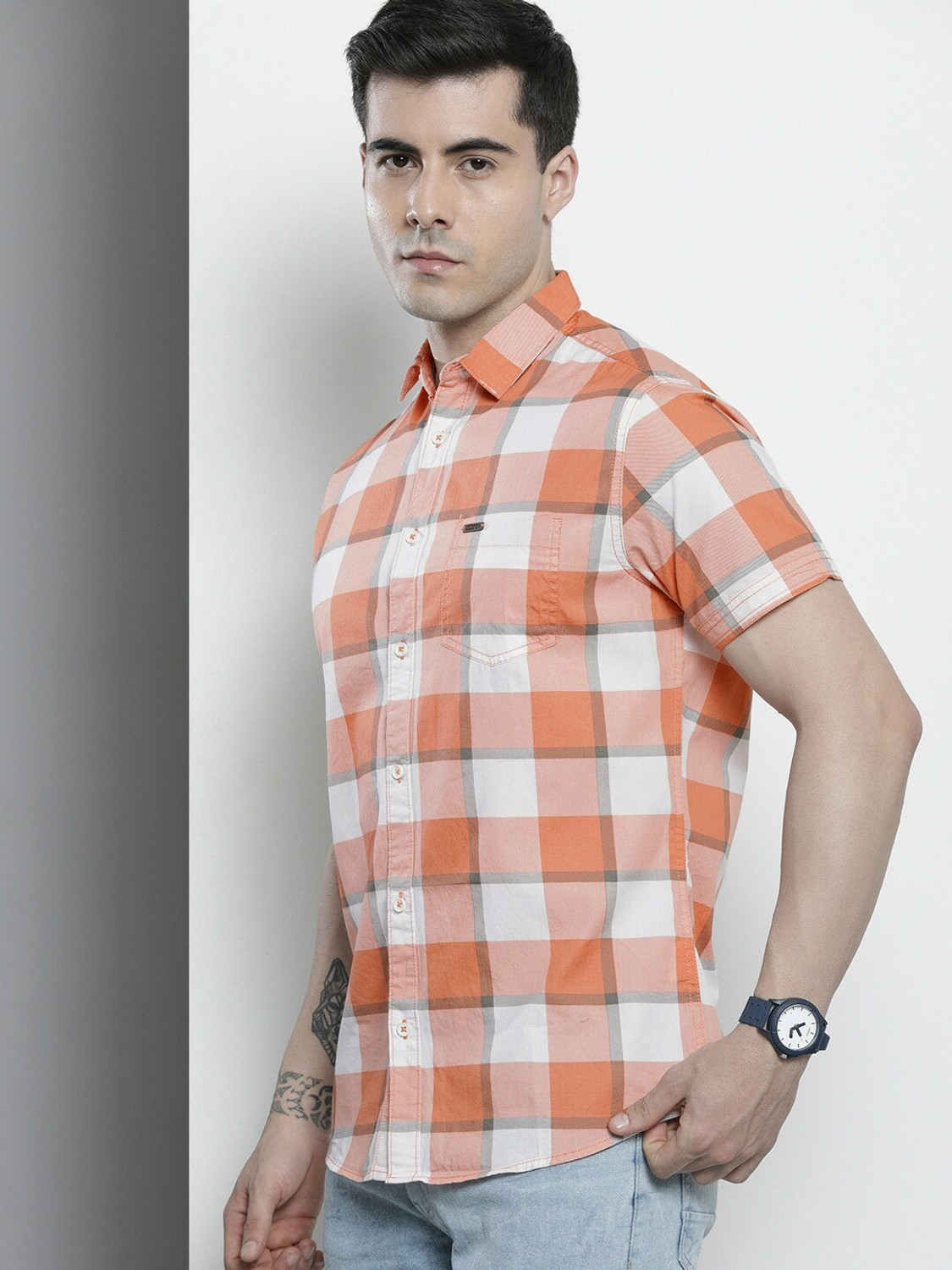 Image of The Indian Garage Co. Men Checkered Casual Brown Shirt