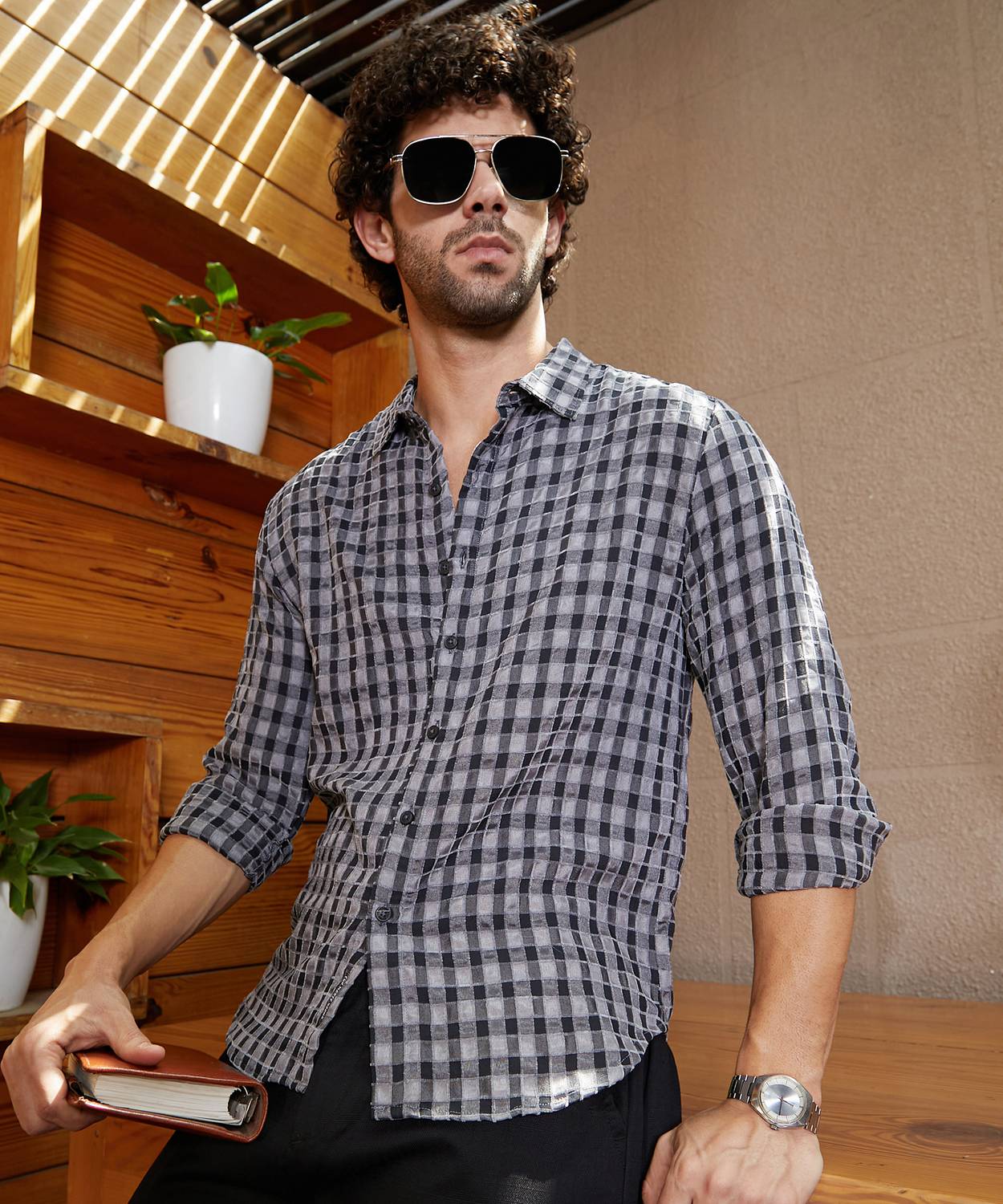 CAHOOT Men Printed Casual Grey Shirt