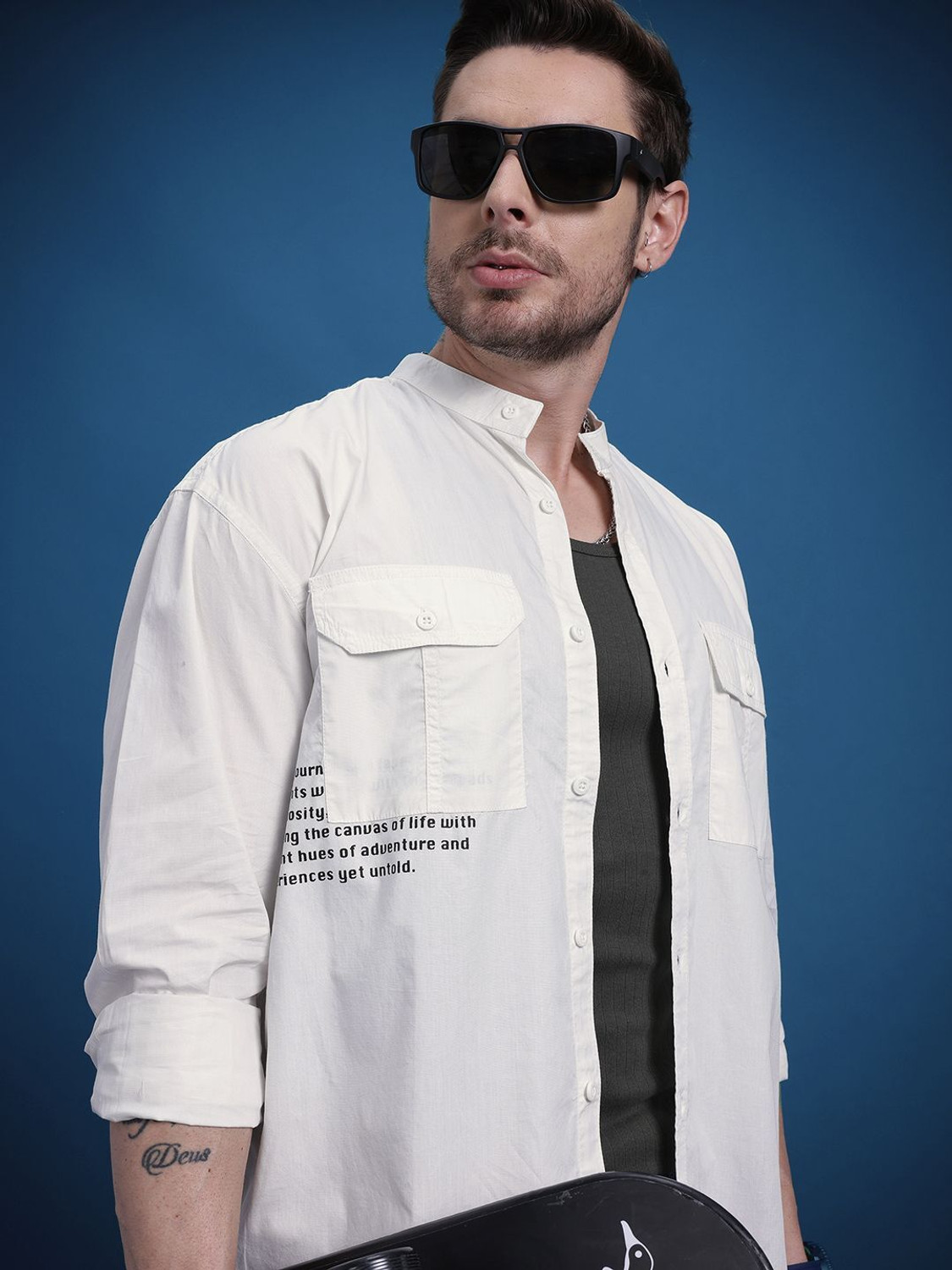 Image of Roadster Men Printed Casual White Shirt