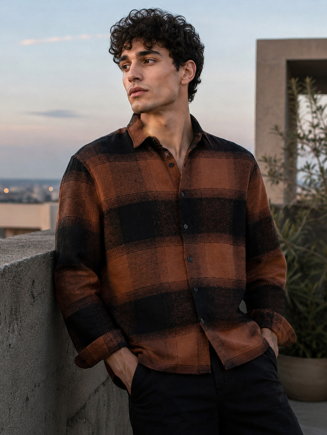 Image of CAHOOT Men Checkered Casual Brown Shirt