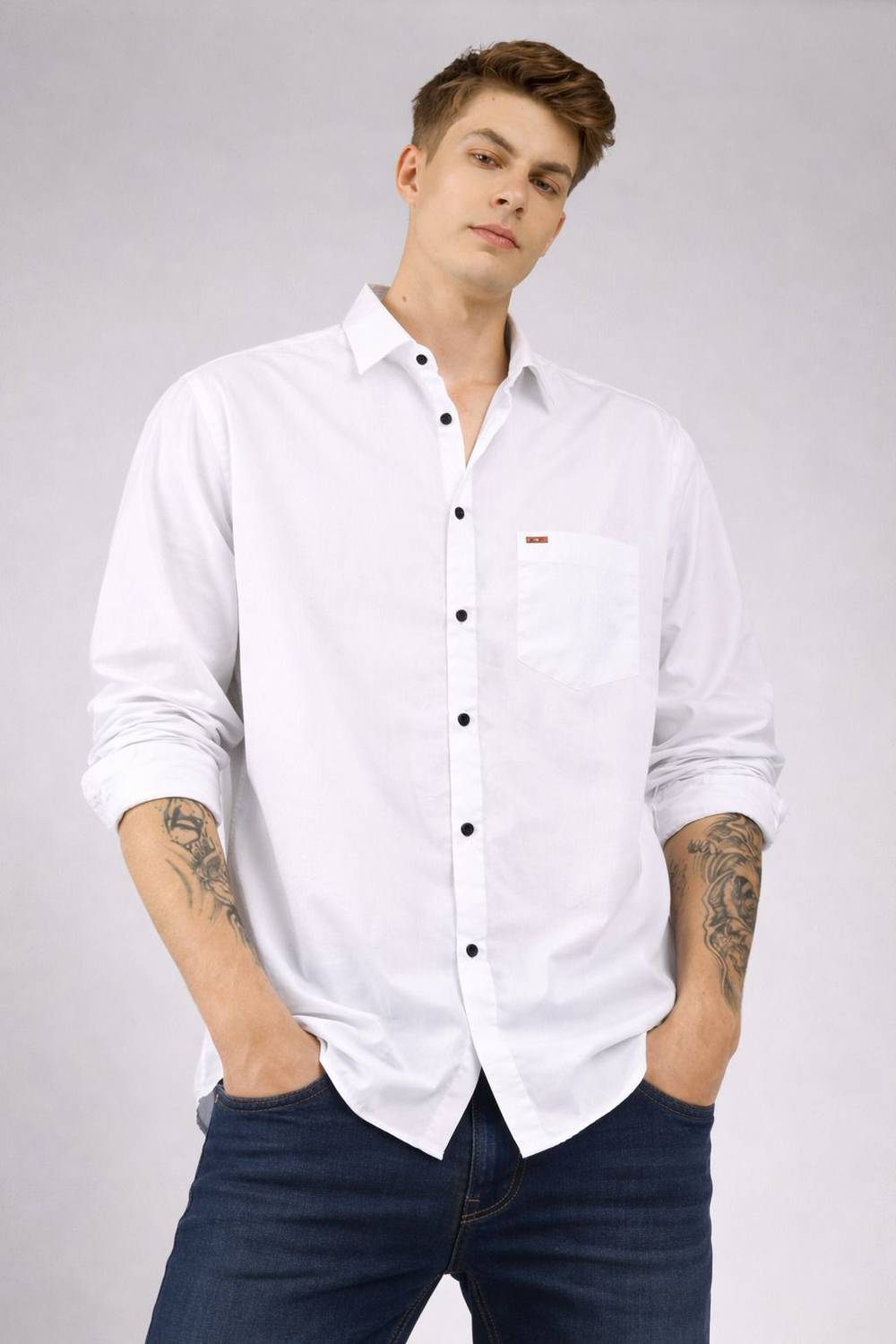 Tanip Men Slim Fit Solid Spread Collar Casual Shirt