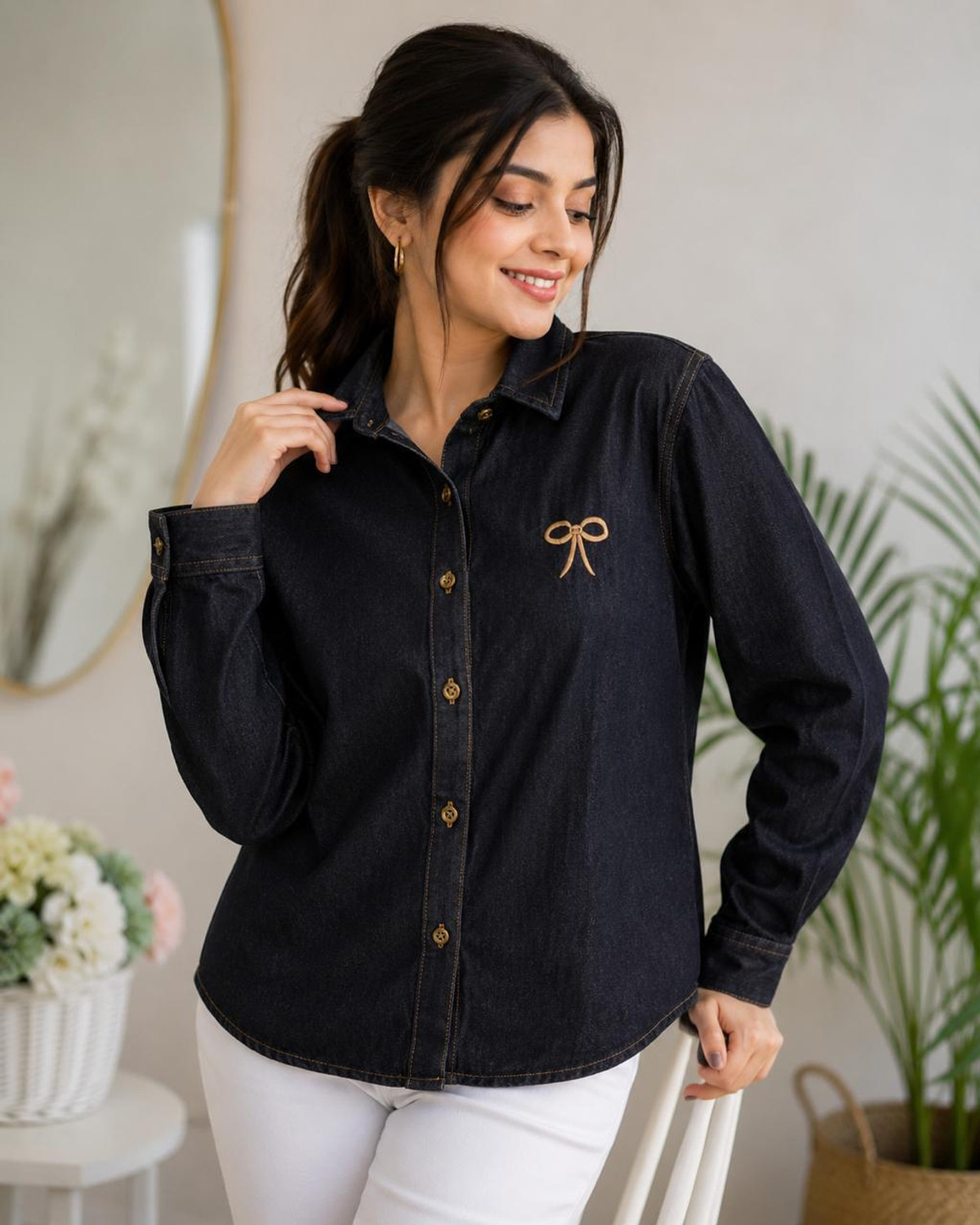 Image of BUCCLY Women Regular Fit Solid Spread Collar Casual Shirt