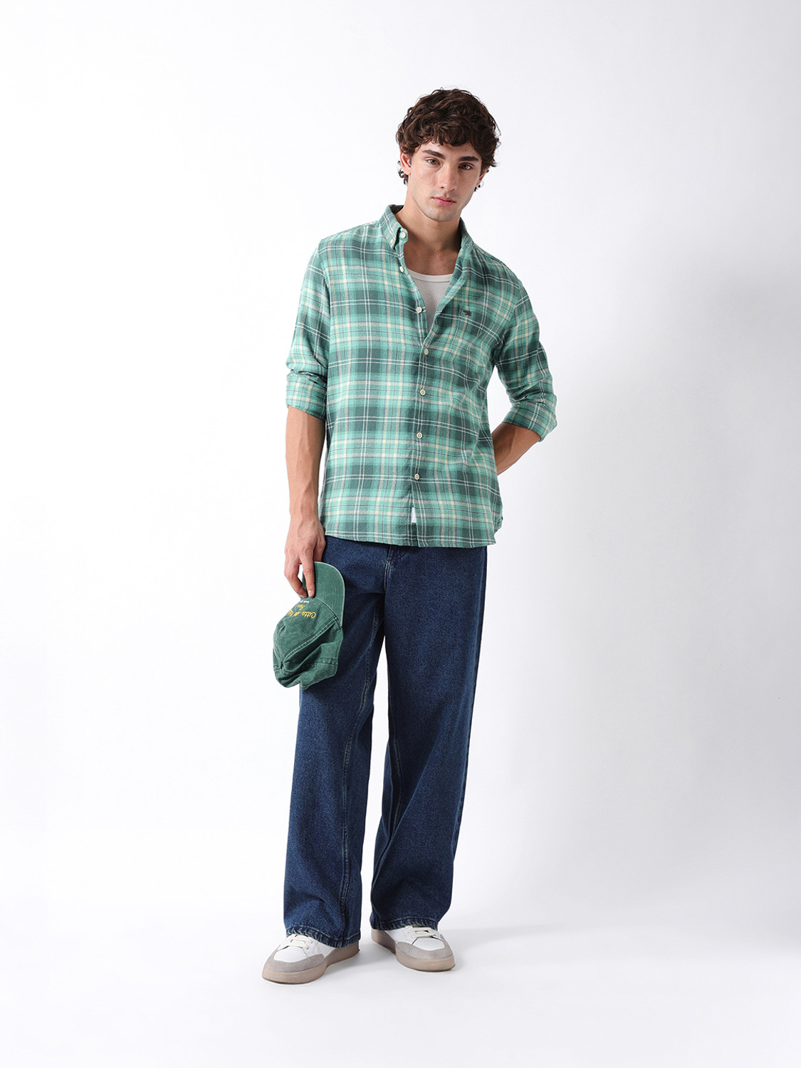 Image of THE BEAR HOUSE Men Checkered Casual Green Shirt