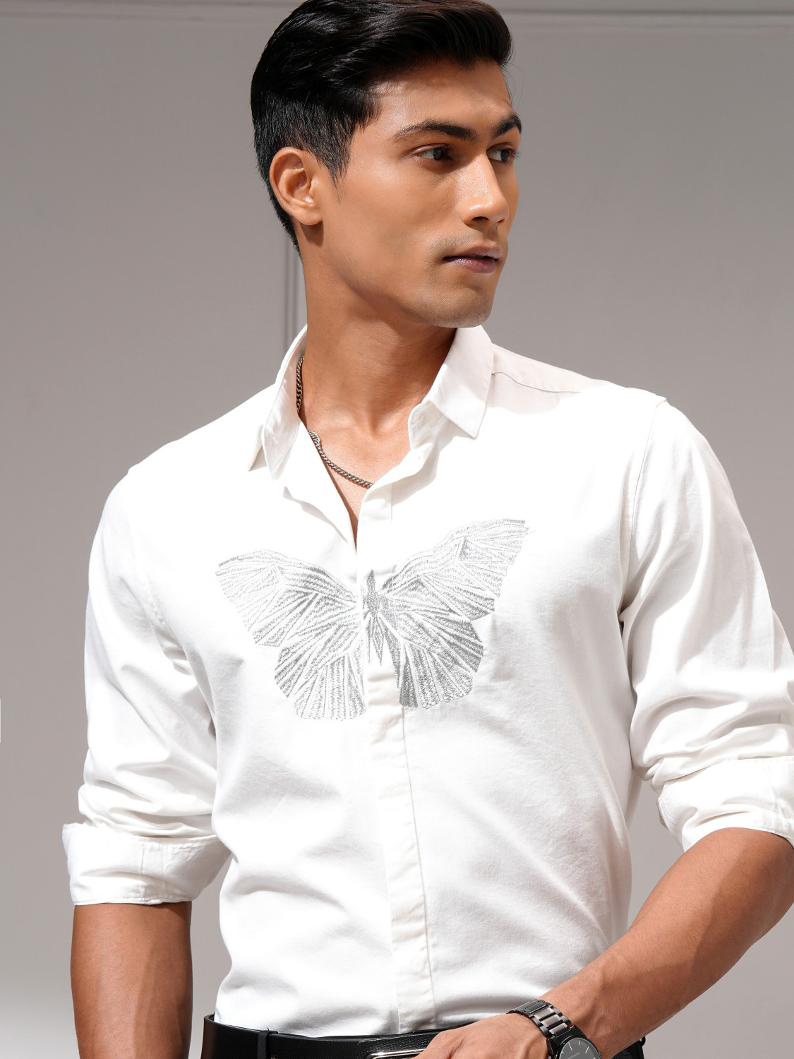 Image of HIGHLANDER Men Printed Casual White Shirt