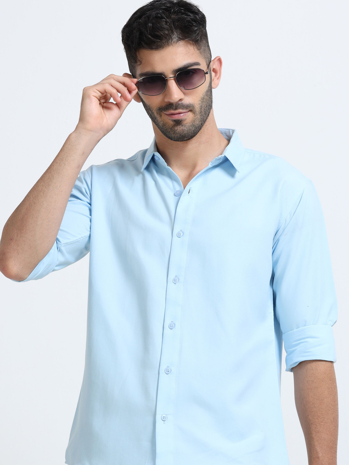Image of VASTRAWEAR Men Solid Casual Blue Shirt