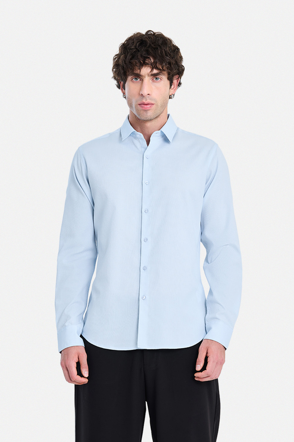 Image of Snitch Men Solid Formal Light Blue Shirt