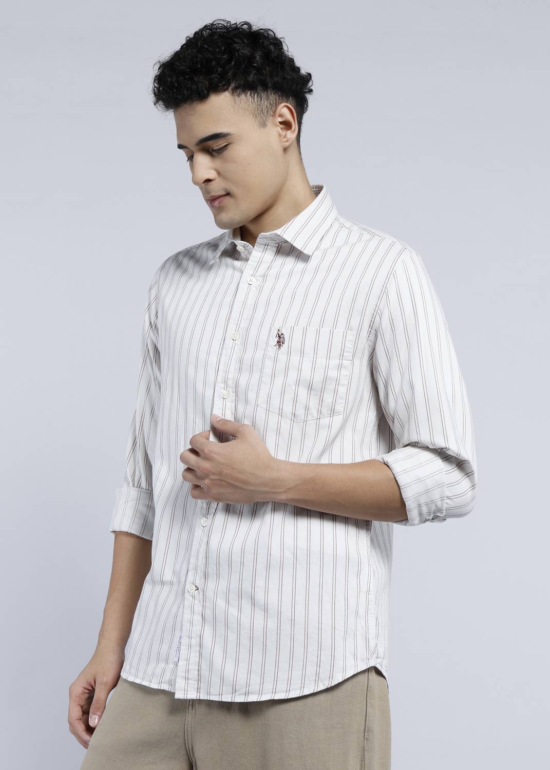 U.S. POLO ASSN. Men Striped Casual White Shirt - Image 3