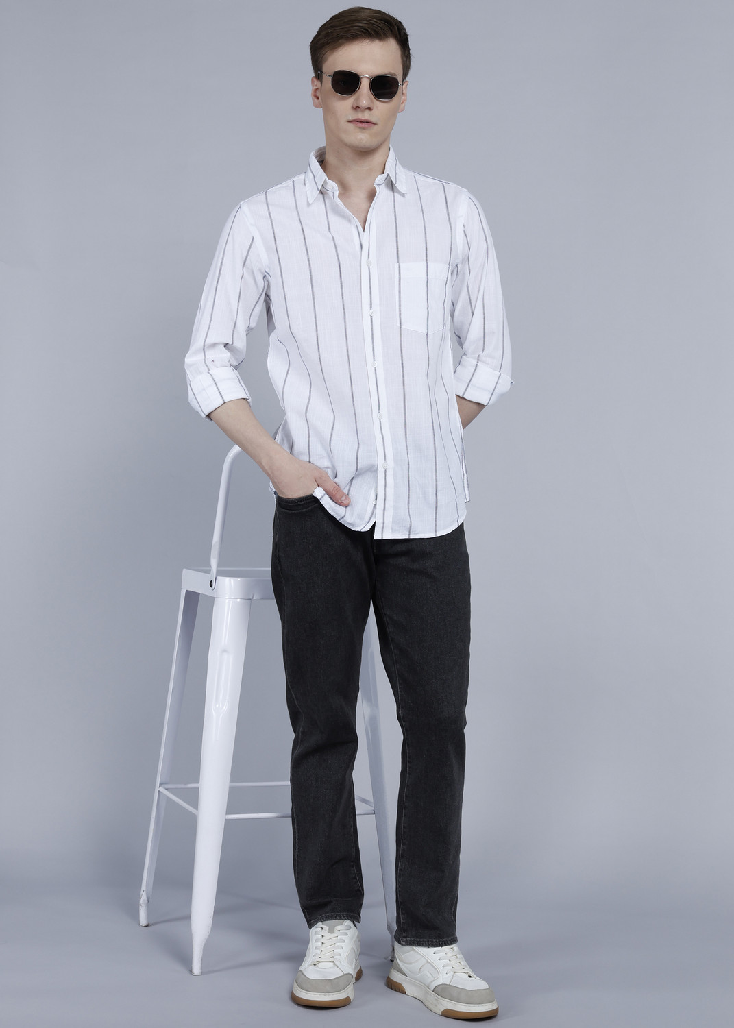 Image of COLORPLUS Men Striped Casual White Shirt