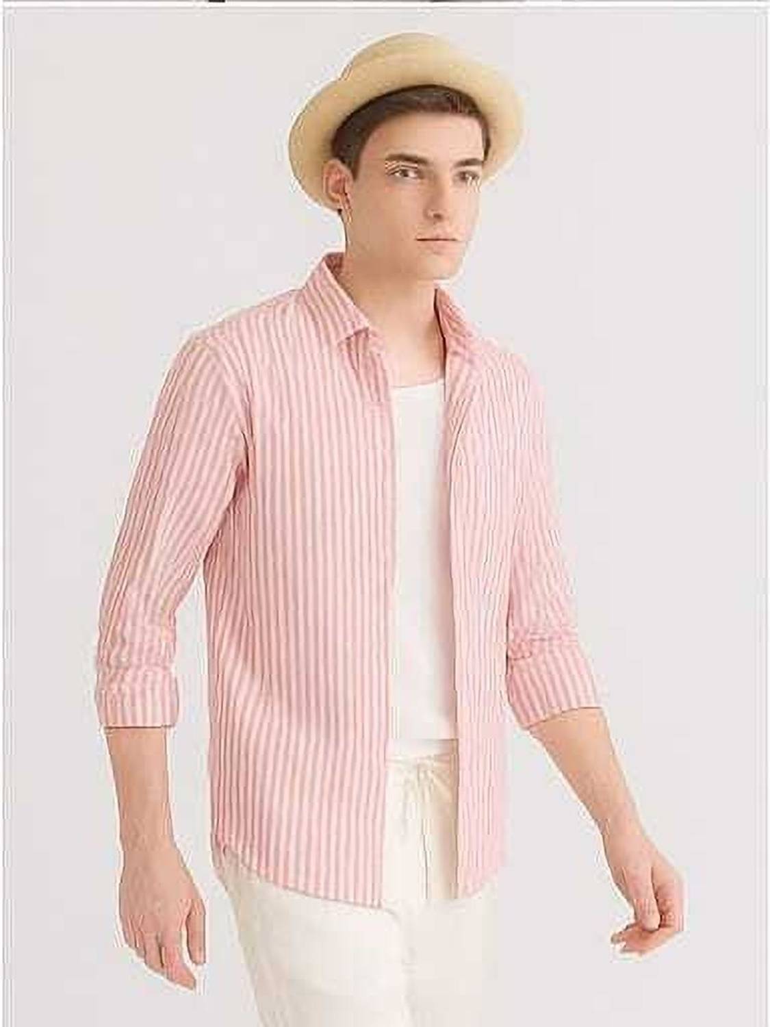 Mihit Lifestyle Men Striped Pink Shirt - Image 5