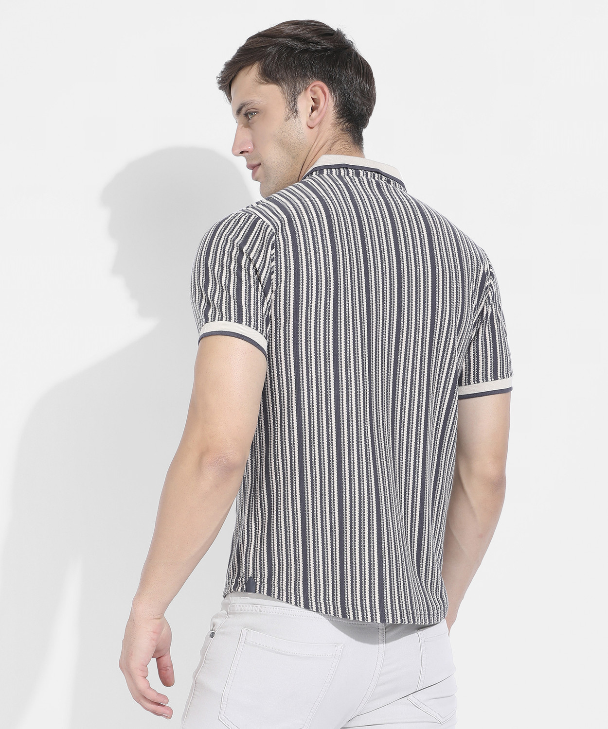 Image of CAMPUS SUTRA Men Striped Casual Black, White Shirt