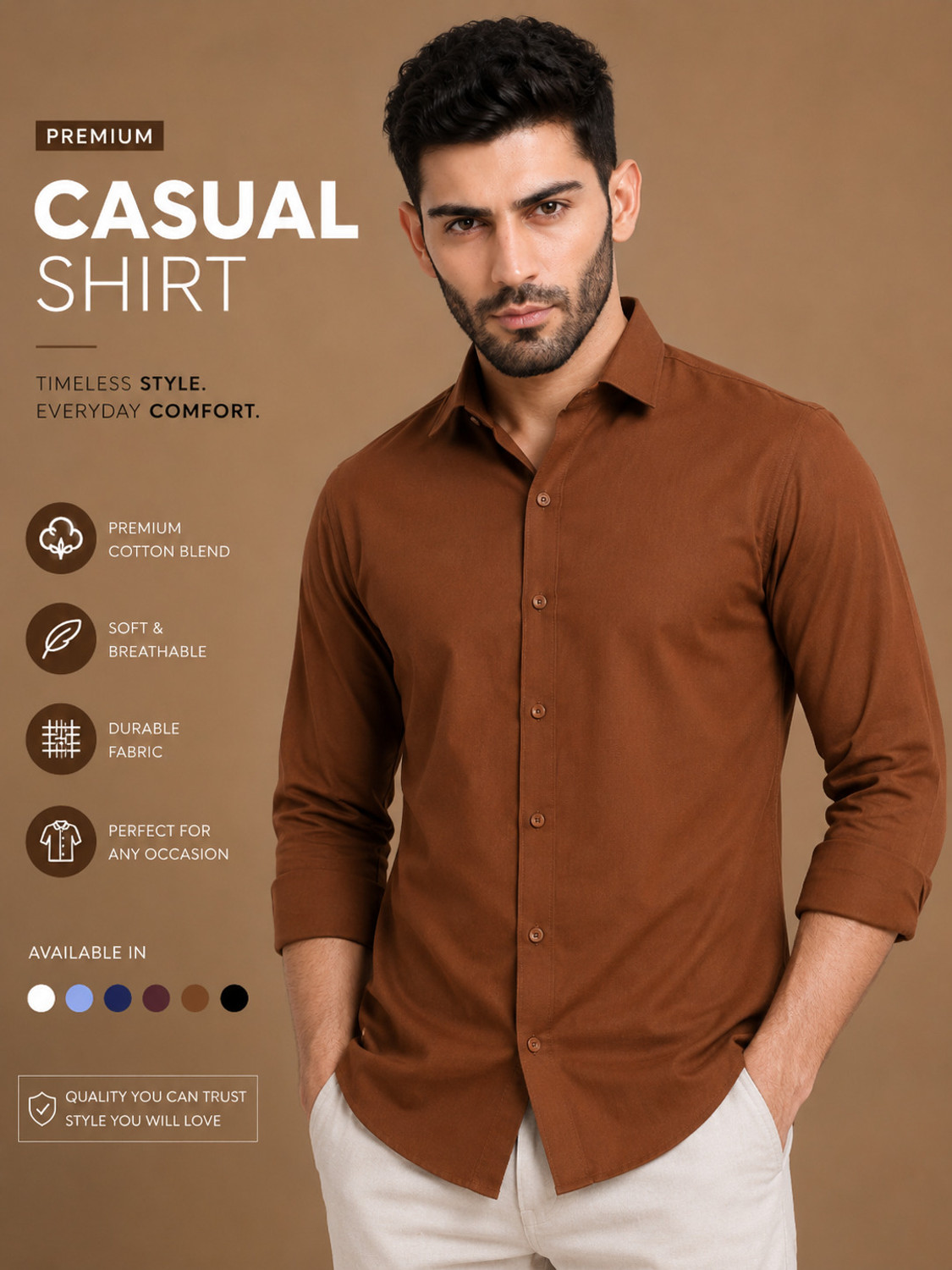 Image of METRONAUT Men Solid Casual Brown Shirt