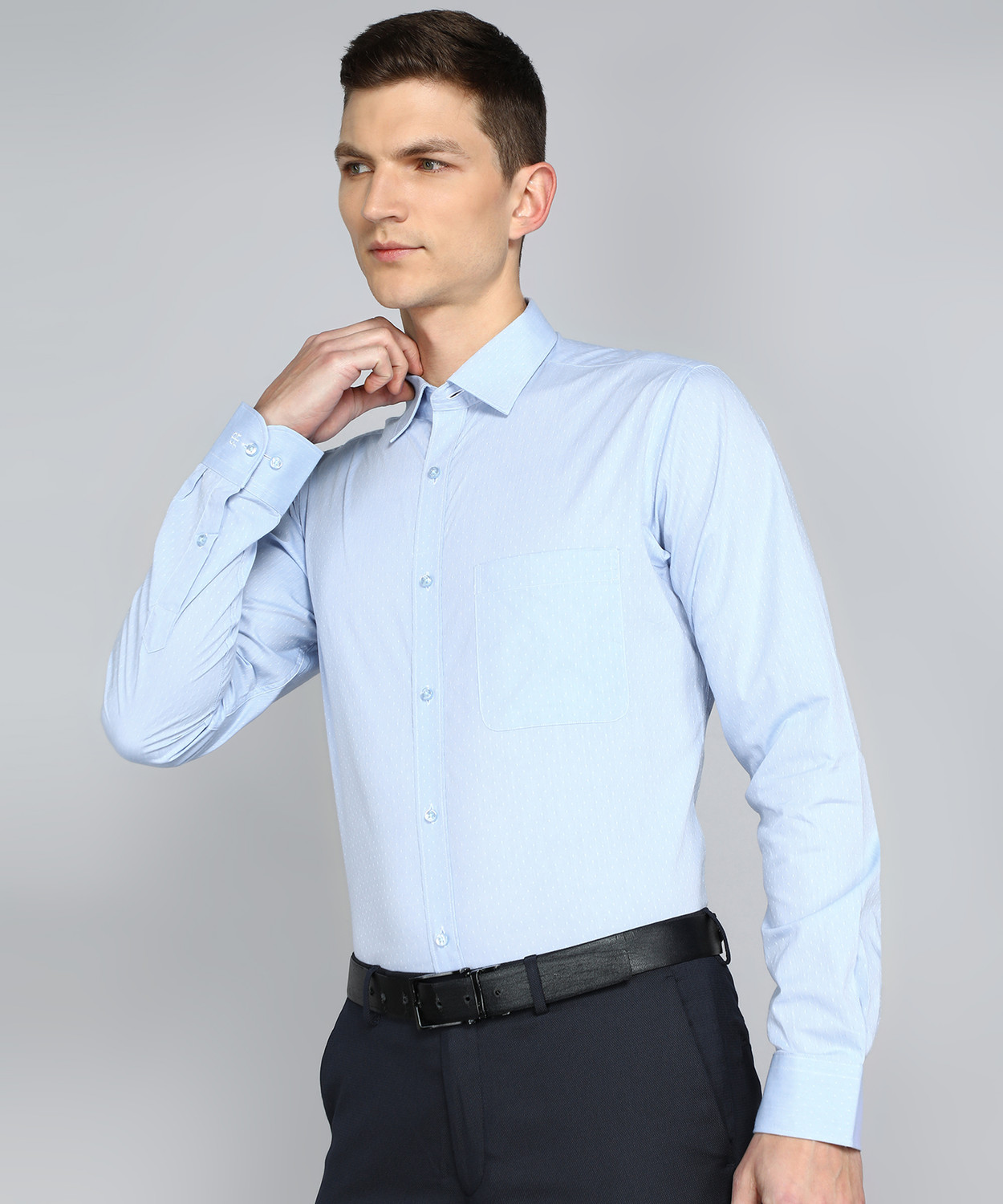 Image of Raymond Men Self Design Formal Light Blue Shirt