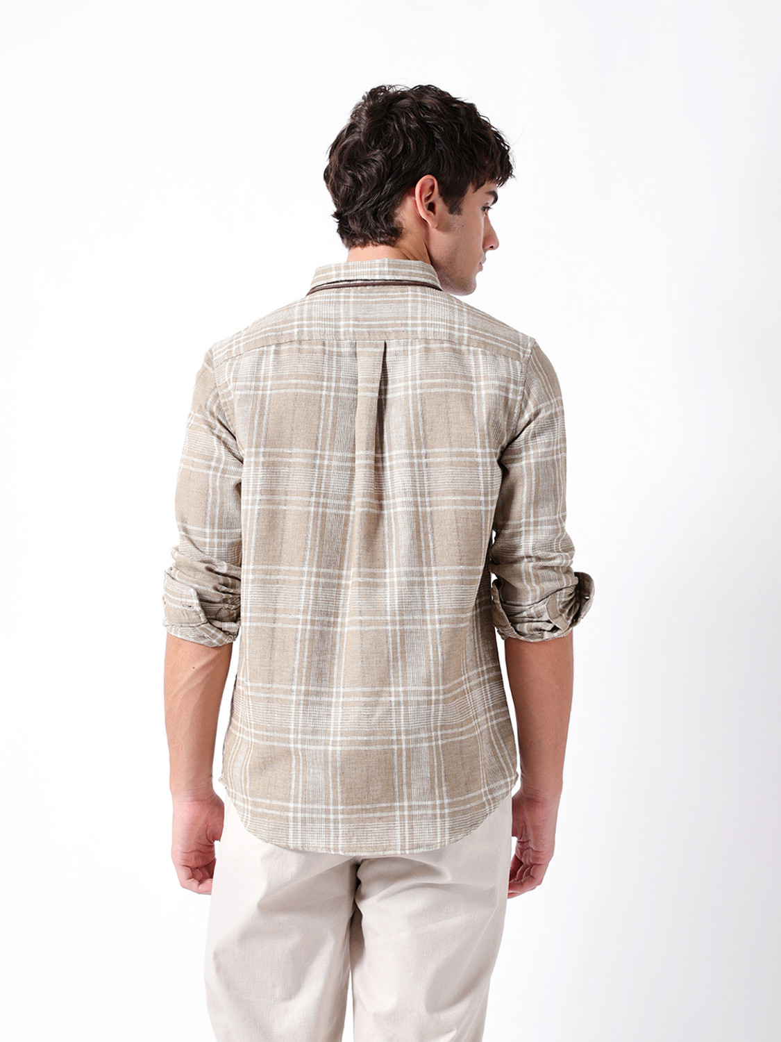 Image of THE BEAR HOUSE Men Checkered Casual Brown Shirt