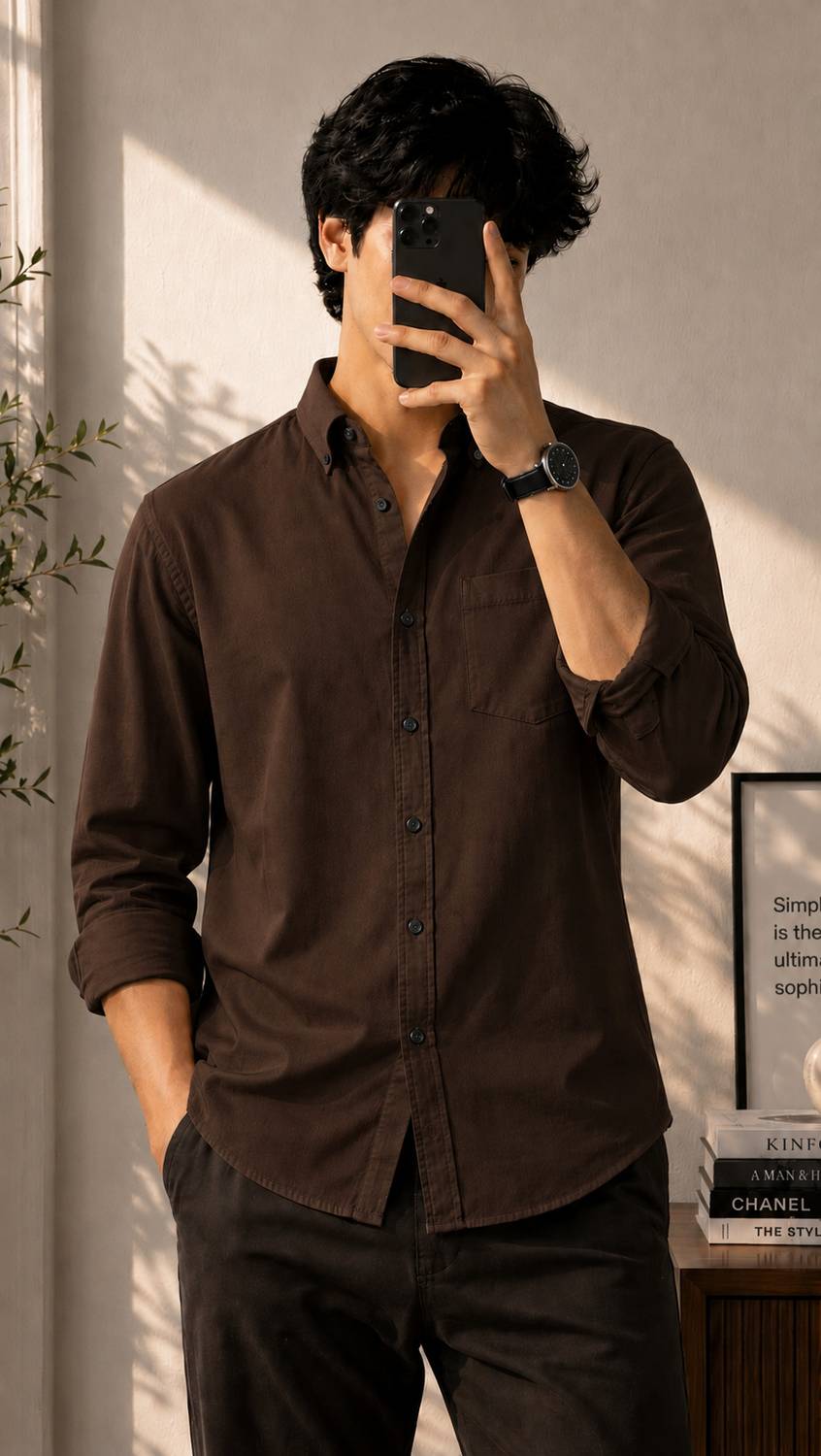 FNT Men Solid Brown Formal Shirt - Image 1