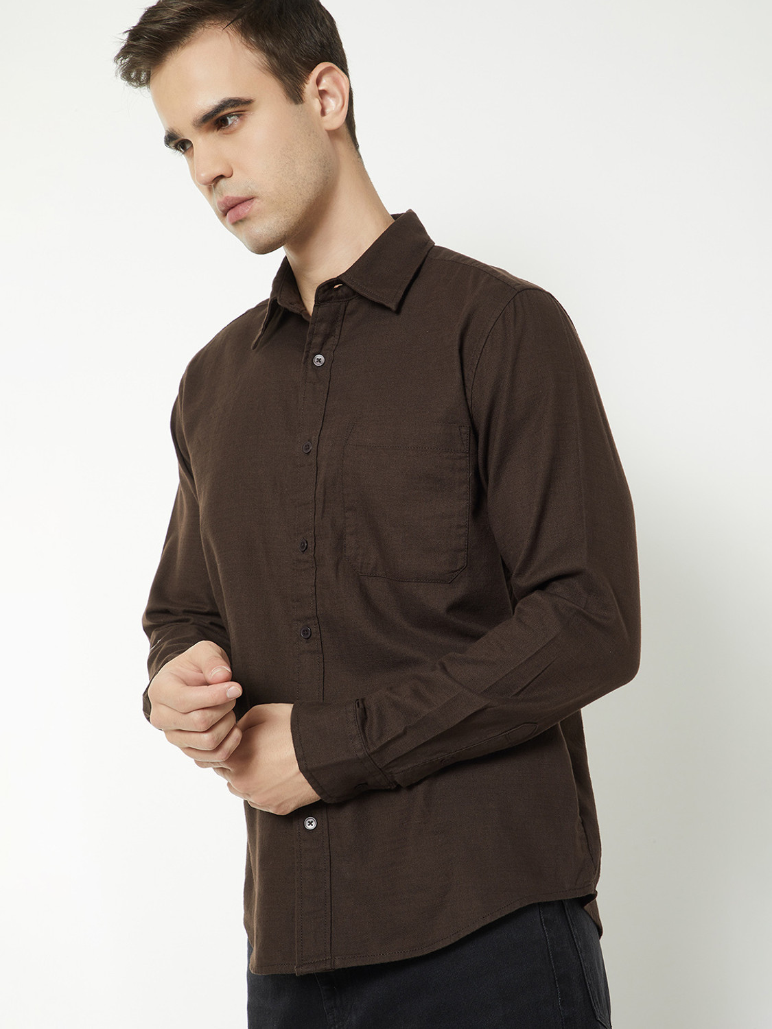 Image of MAX Men Solid Casual Brown Shirt