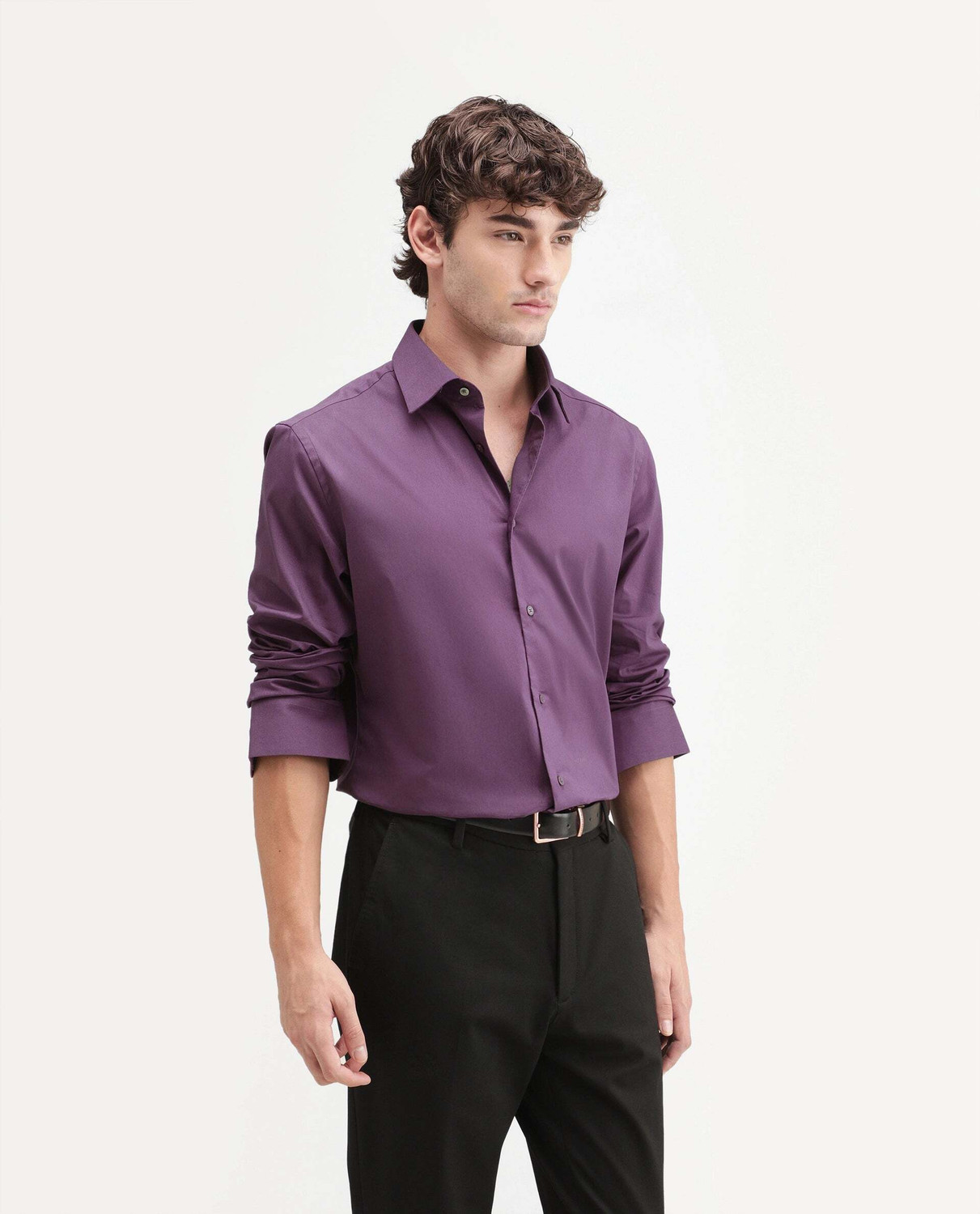 Image of RARE RABBIT Men Solid Casual Purple Shirt