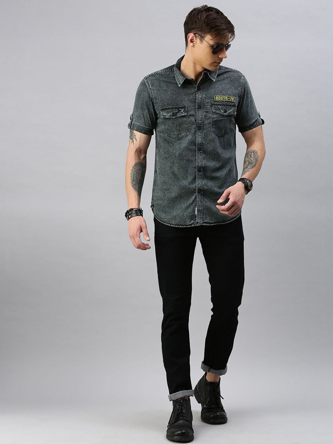 Image of Roadster Men Washed Casual Black Shirt