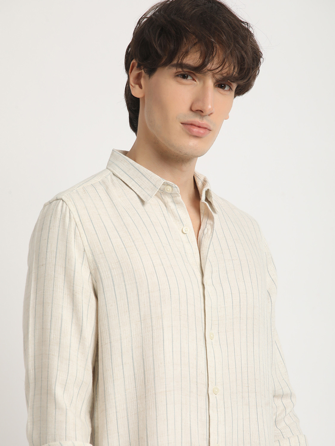 Image of THE BEAR HOUSE Men Striped Casual Beige Shirt